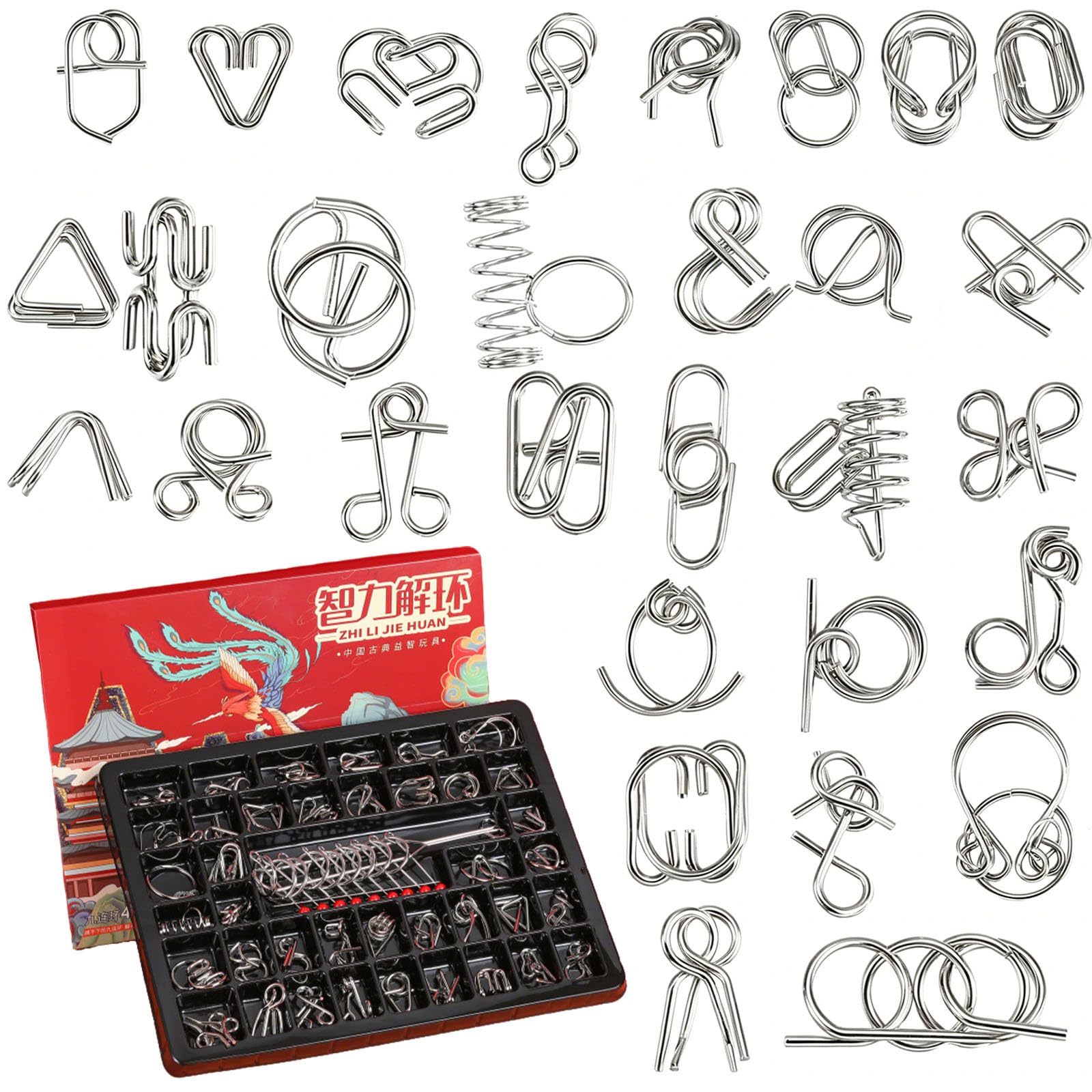 40Pcs Metal Puzzle Set for Adults, Brain Training Puzzles, Mind Games for Focus and Stress Relief, Portable Entertainment for Travel and Office-image-25