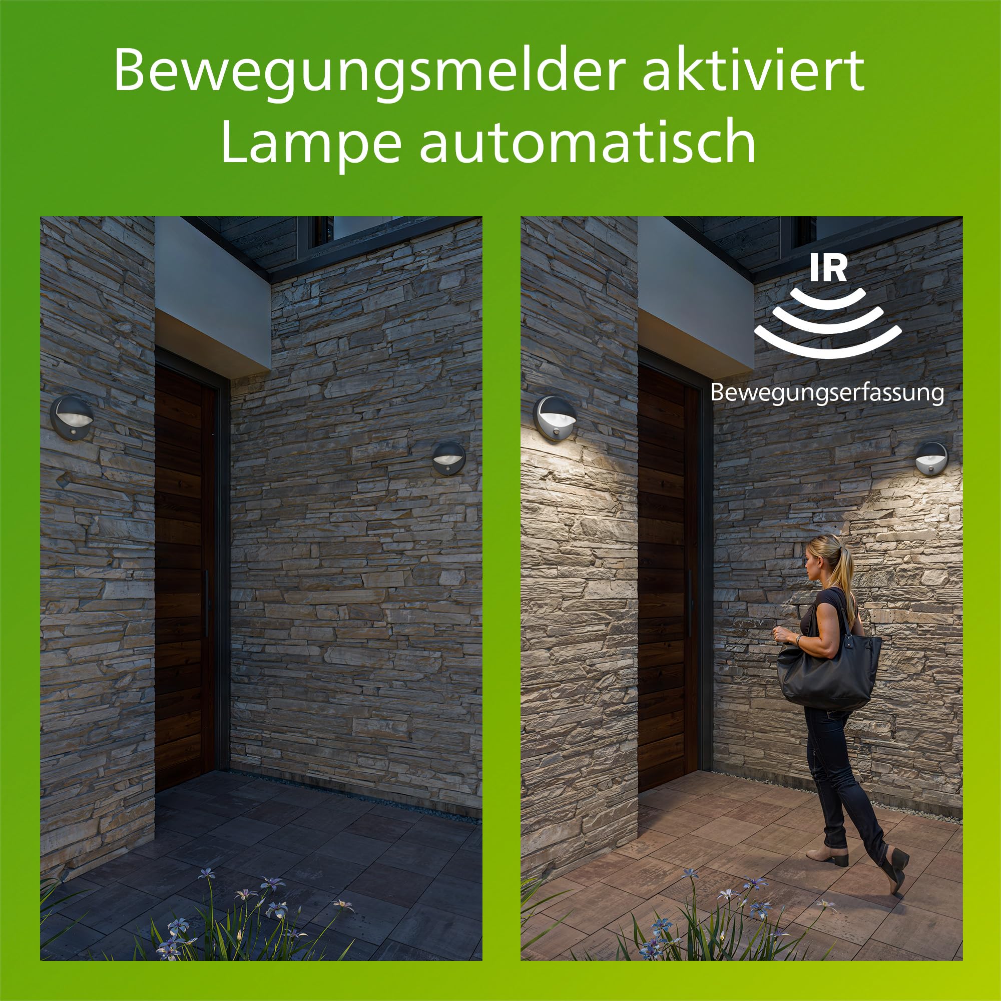PHILIPS June Outdoor-Leuchte, Wandlampe, Außenlampe mit Bewegungsmelder, Außenbeleuchtung, IP44-Wetterfest, Langlebig, Aluminium, Modernes Design, Anthrazitgrau, E27-Leuchtmittel Separat Erhältlich