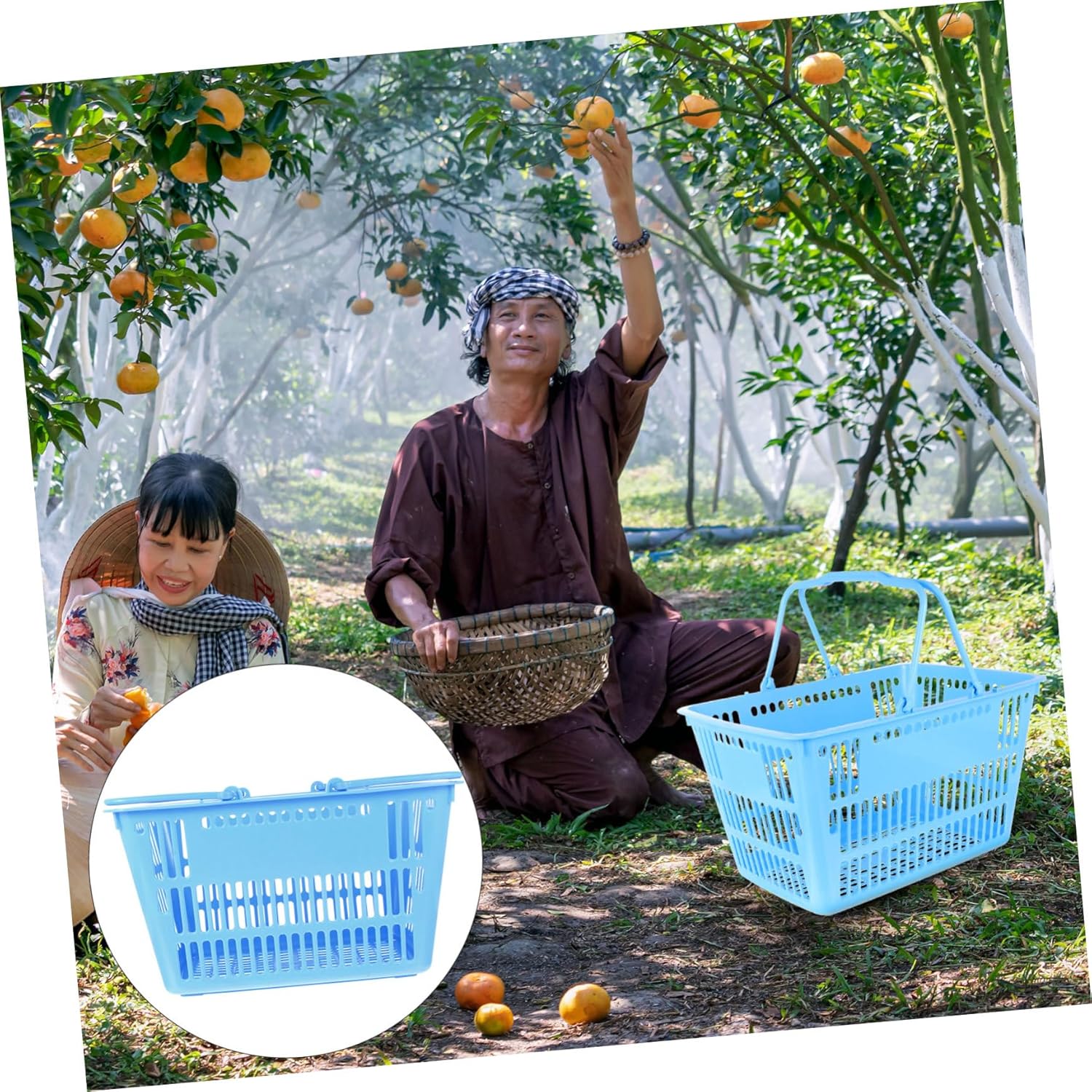 Thickened Portable Shopping Basket with Handles Large Capacity Plastic Grocery Holder for Vegetables and Sundries Storage Blue Hand Basket for Home and Market Use