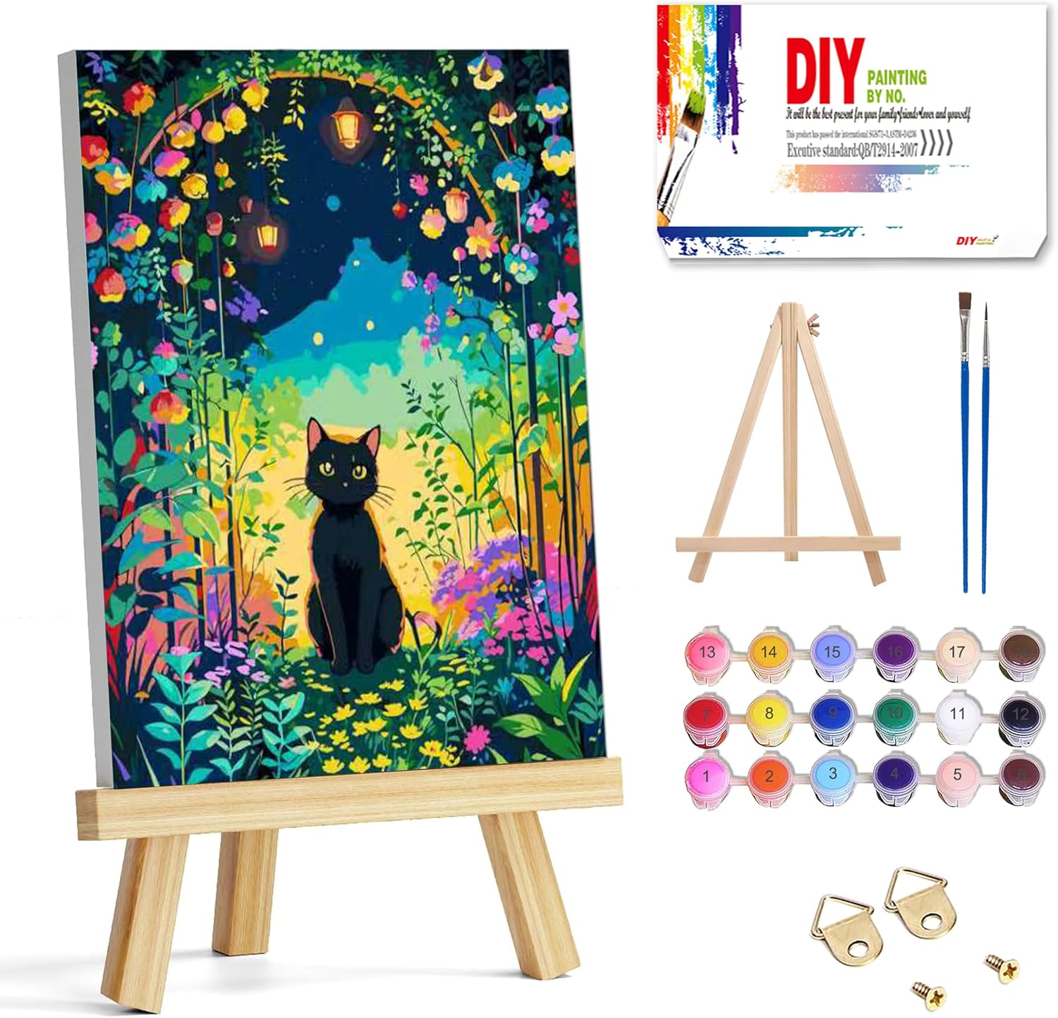 Yunruily Adult Paint by Numbers with Framed - Black Cat Paint by Number kit for Adults,Cat Paint by Number Adult with Wooden Easel for Home Wall Decor 8X12inch