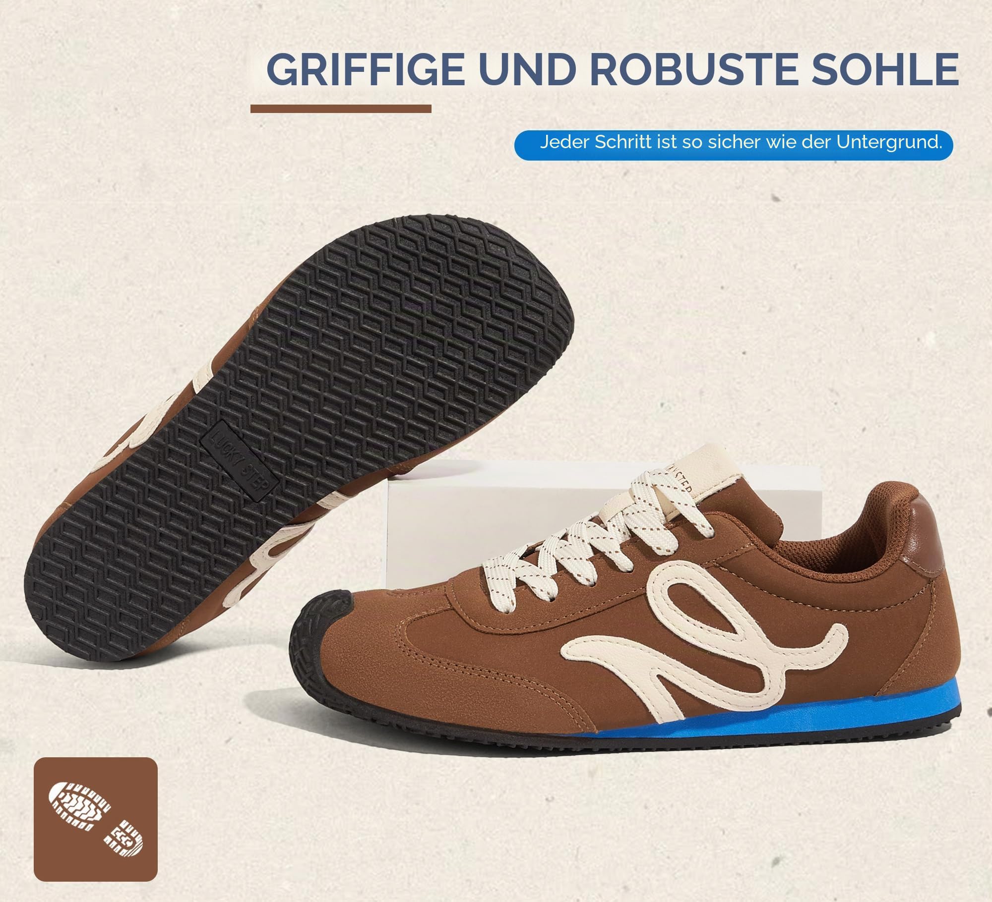 LUCKY STEP Damen Retro-Tennis-Mode-Sneaker – Klassische, lässige Echtleder-Sneakers mit Leichter Dünnsohlen-Konstruktion, stilvoll & bequem