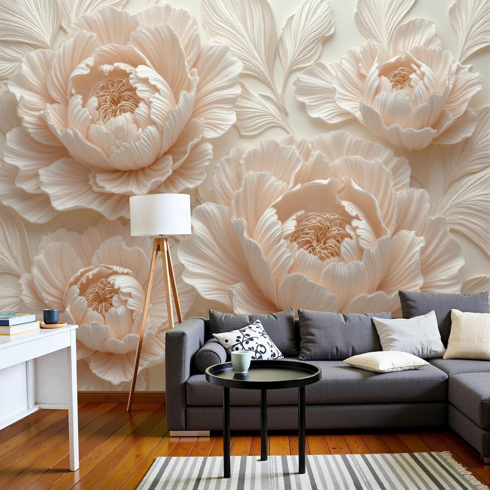 kfjhgbdshhj Non-Woven Photo Wallpaper, Blooming Peonies, 3D Effect, Bedroom, Living Room, Modern, XXL Motif, 3D Paper Sculpture, Decoration,200cmx140cm Stickers - Frameless Painting - Poster