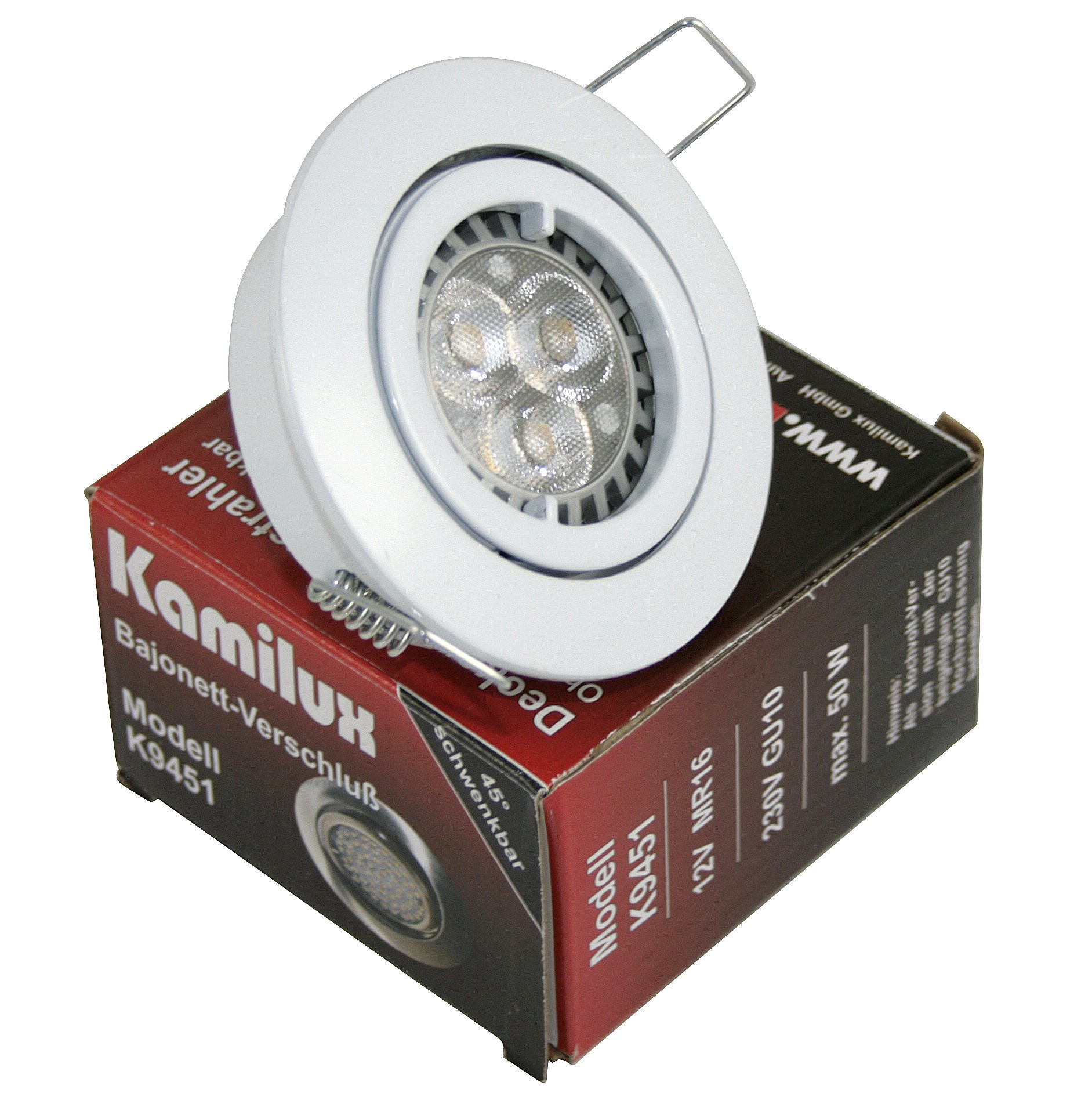 6er Set Power LED Einbauleuchte Bajo 230V GU10 weiss + Power LED 5 Watt in tageslichtweiss