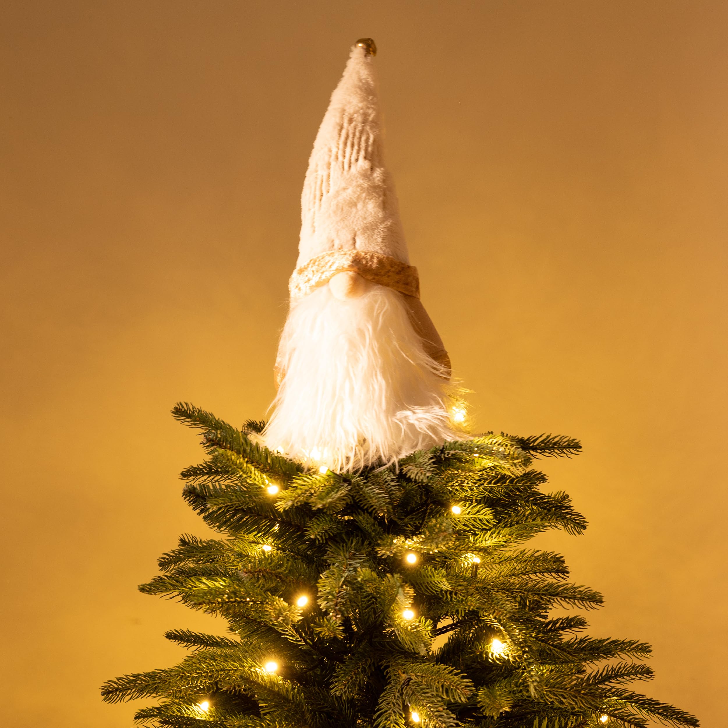 Valery Madelyn Décoration de sommet de sapin de Noël, nain nodique avec étoile blanche et dorée de 41,9 cm, avec 3 lumières LED chaudes, boîte à piles minuteur (piles non incluses), parfait pour un