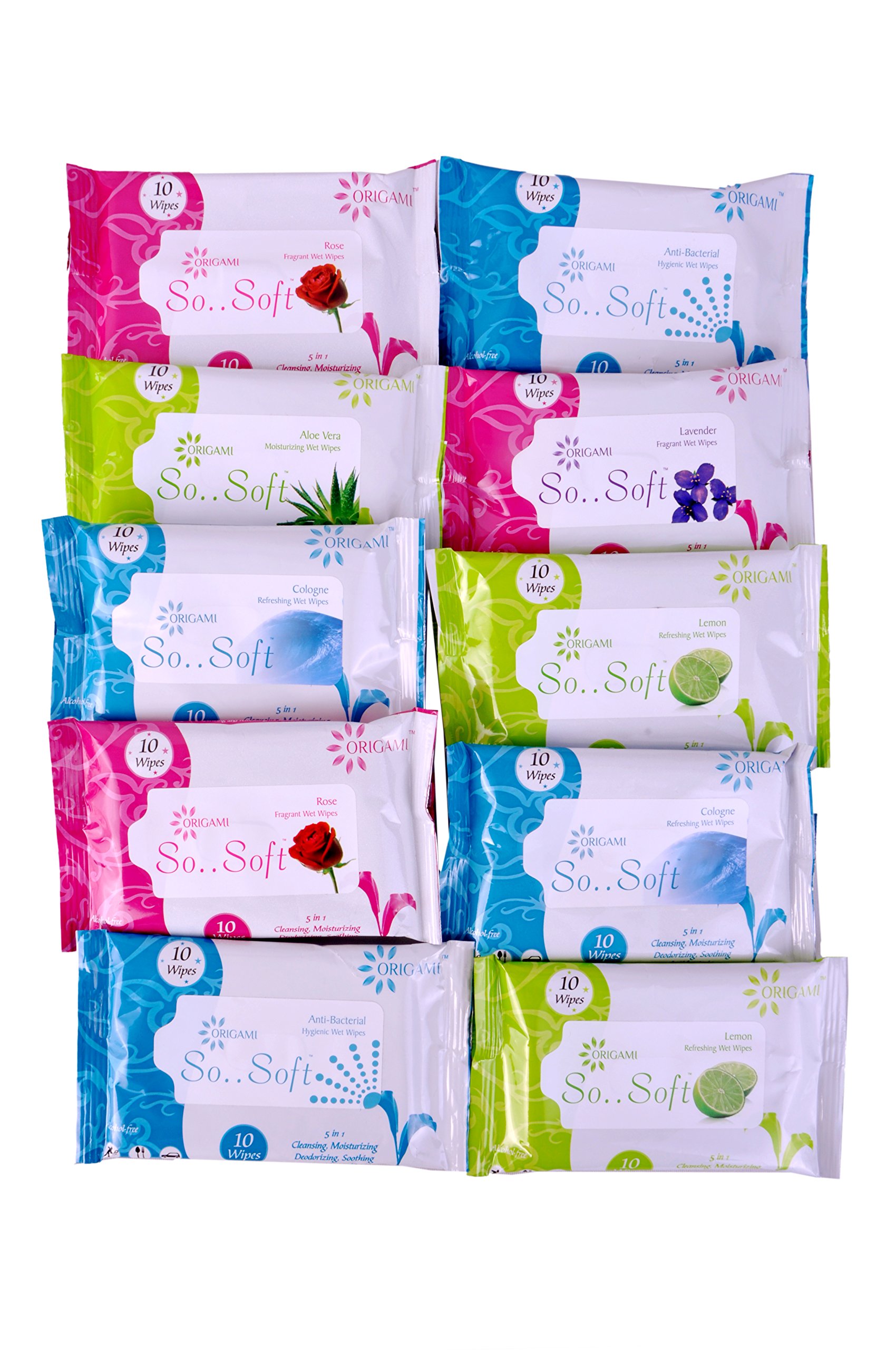 OrigamiSo Soft Assorted Flavours Wet Wipes Pack - 10 Wipes (Pack of 10)