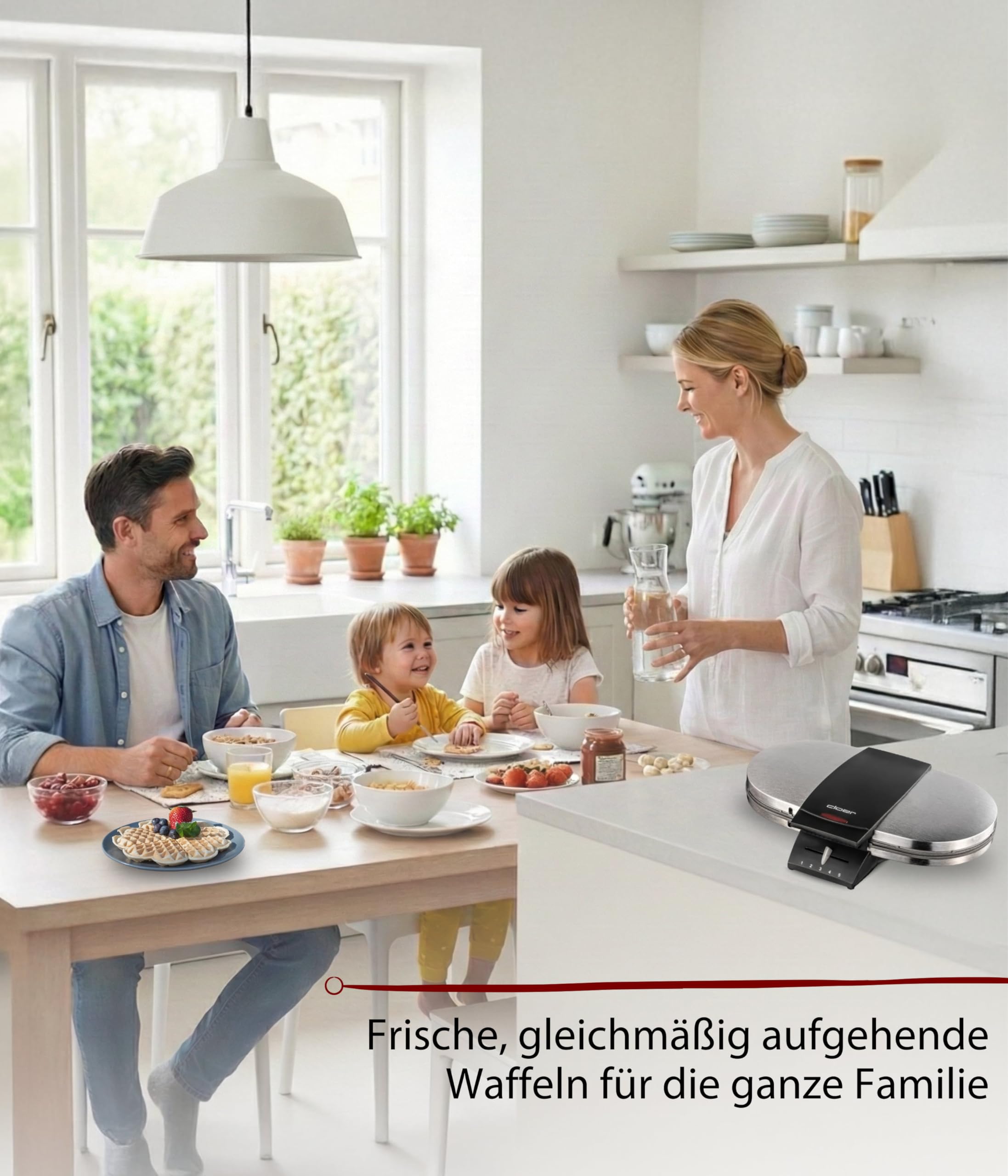Cloer 1329 Doppelwaffeleisen für 2 Herzwaffeln mit 15,5 cm Durchmesser, Waffeleisen mit Antihaftbeschichtung, Edelstahlgehäuse, stufenlosem Bräunungsgrad und optischer Fertigmeldung, PFAS-frei, 1700 W