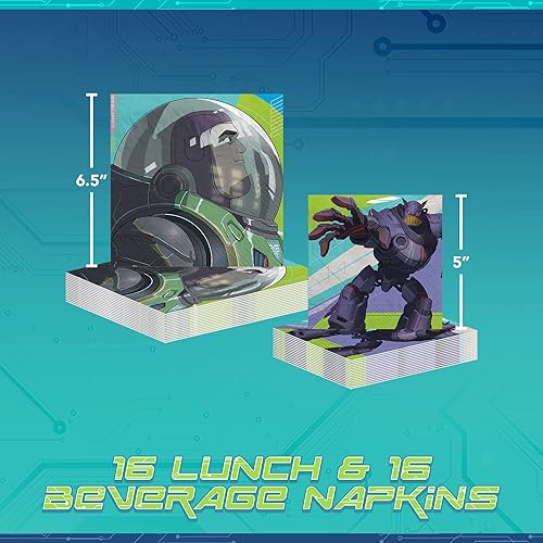 Miniatura 2 de Amscan Buzz Lightyear - Paquete de vajilla para fiesta, 8 platos cuadrados para cena y postre, 16 servilletas de almuerzo y bebidas, juego de