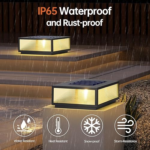Miniatura 4 de Luz solar para exteriores con control remoto, moderna tapa de columna cuadrada negra, lámparas LED con energía solar para exteriores, lámparas de