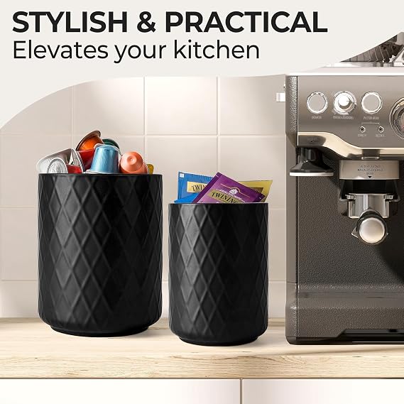 MIAMIO Kitchen Utensil Holder Ceramic/Kitchen Organizer Set, Farmhouse Decor for Organizing Countertop and Storing Cutlery, Cooking Spoons, and Accessories - Palmanova Collection (Black)