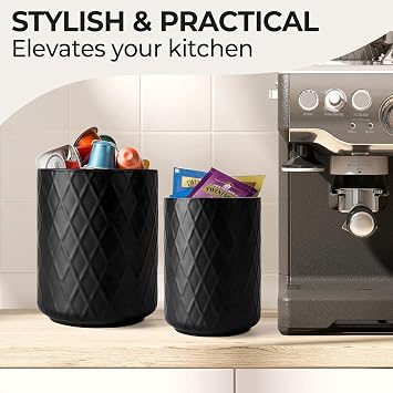MIAMIO Kitchen Utensil Holder Ceramic/Kitchen Organizer Set, Farmhouse Decor for Organizing Countertop and Storing Cutlery, Cooking Spoons, and Accessories - Palmanova Collection (Black)