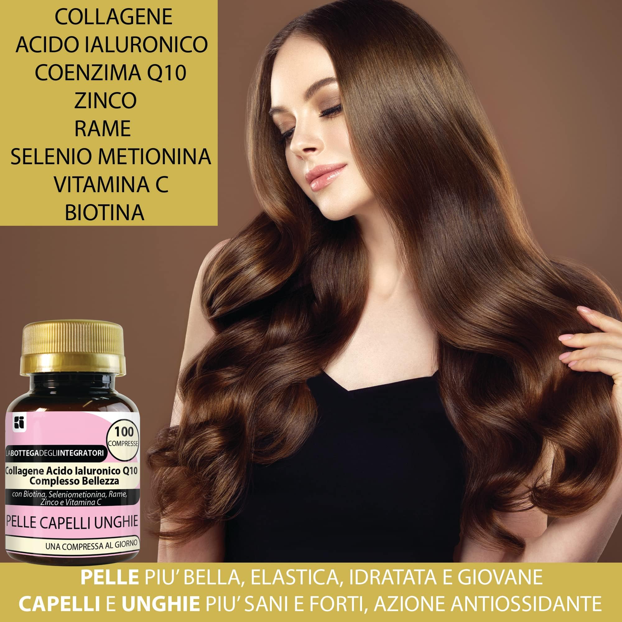 Collagene Acido Ialuronico Coenzima Q10 Complesso Bellezza con Biotina Zinco Selenio Metionina Rame Vitamina C | 1000 Compresse 1 al dì | Pelle Capelli Unghie LABOTTEGADEGLIINTEGRATORI