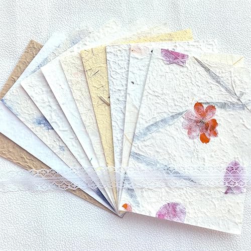 10 Desingns Handmade Textured Paper, 8.2"x5.9" Thick Mulberry Paper with