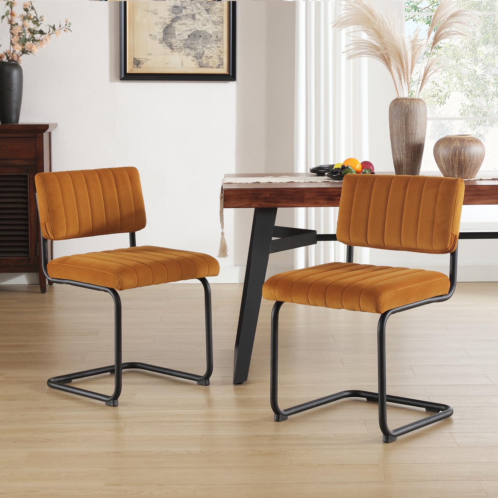Zesthouse Velvet Cantilever Dining Chairs Set of 2, Burnt Orange