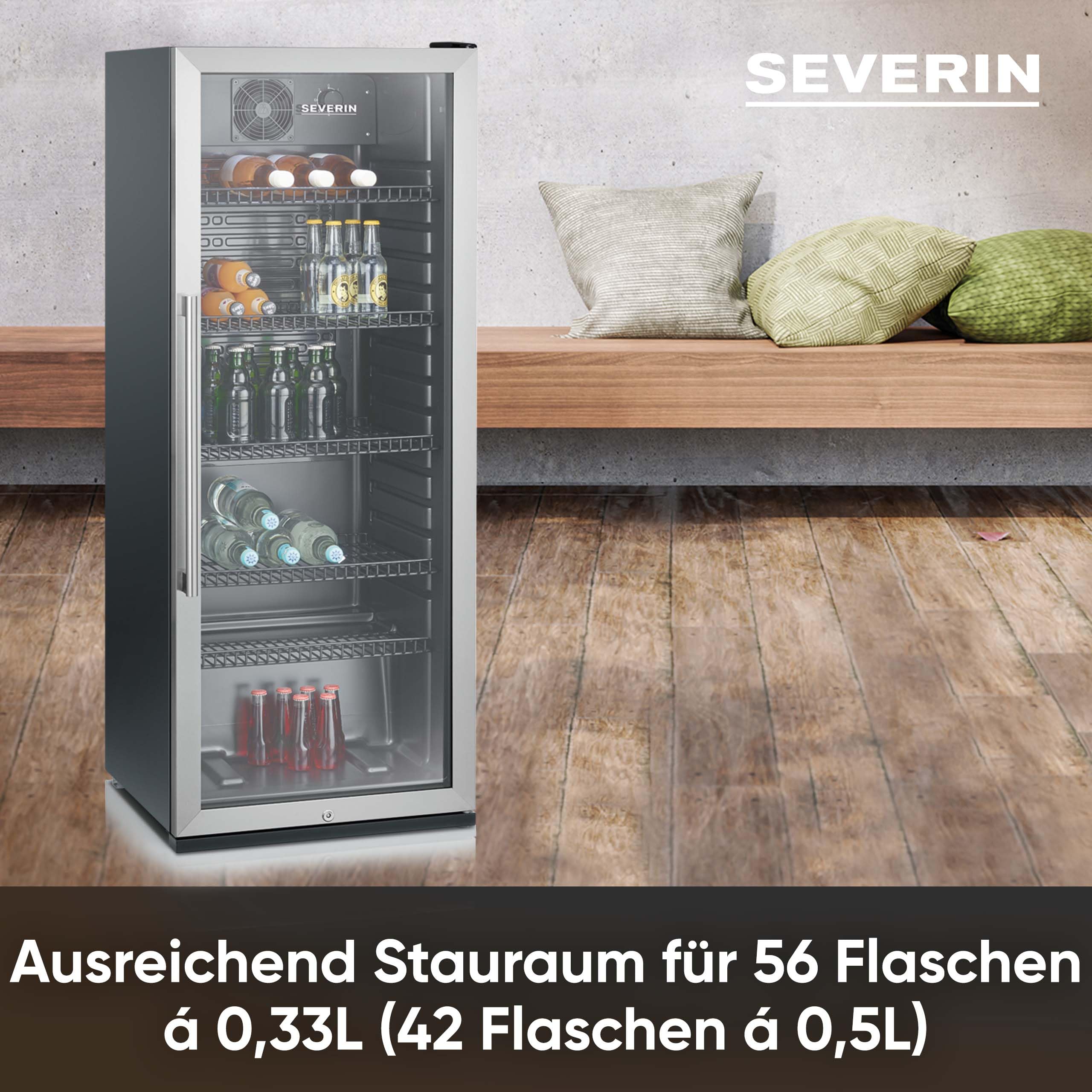 SEVERIN Flaschenkühlschrank 237 L Nutzinhalt mit Schloss und LED-Beleuchtung FKS 8841 schwarz