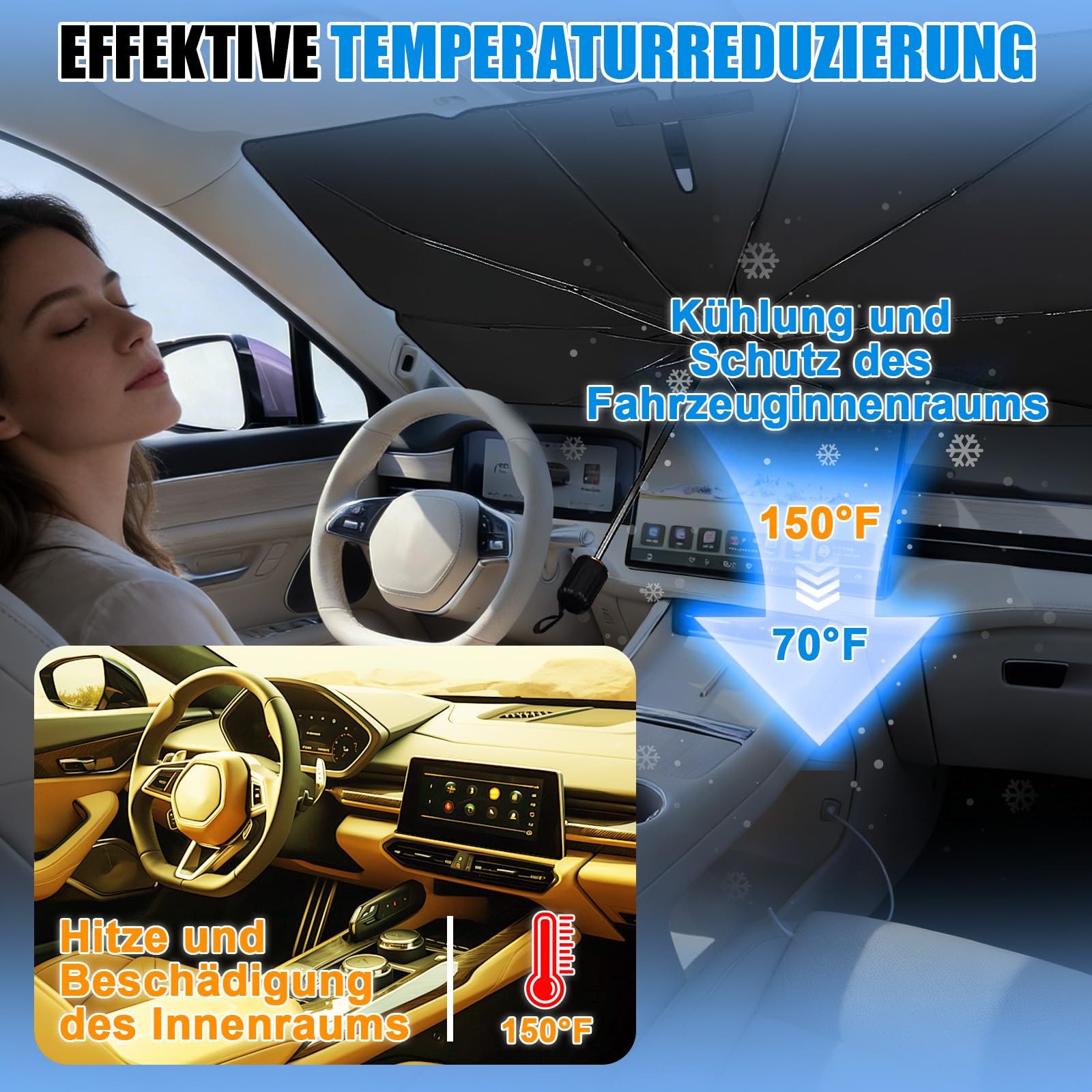 Sonnenschutz Auto Frontscheibe Innen,Sonnenschutz Auto,Reflektierend & Faltbar,2026 mit Zertifiziertem UV Schutz für Windschutzscheibe