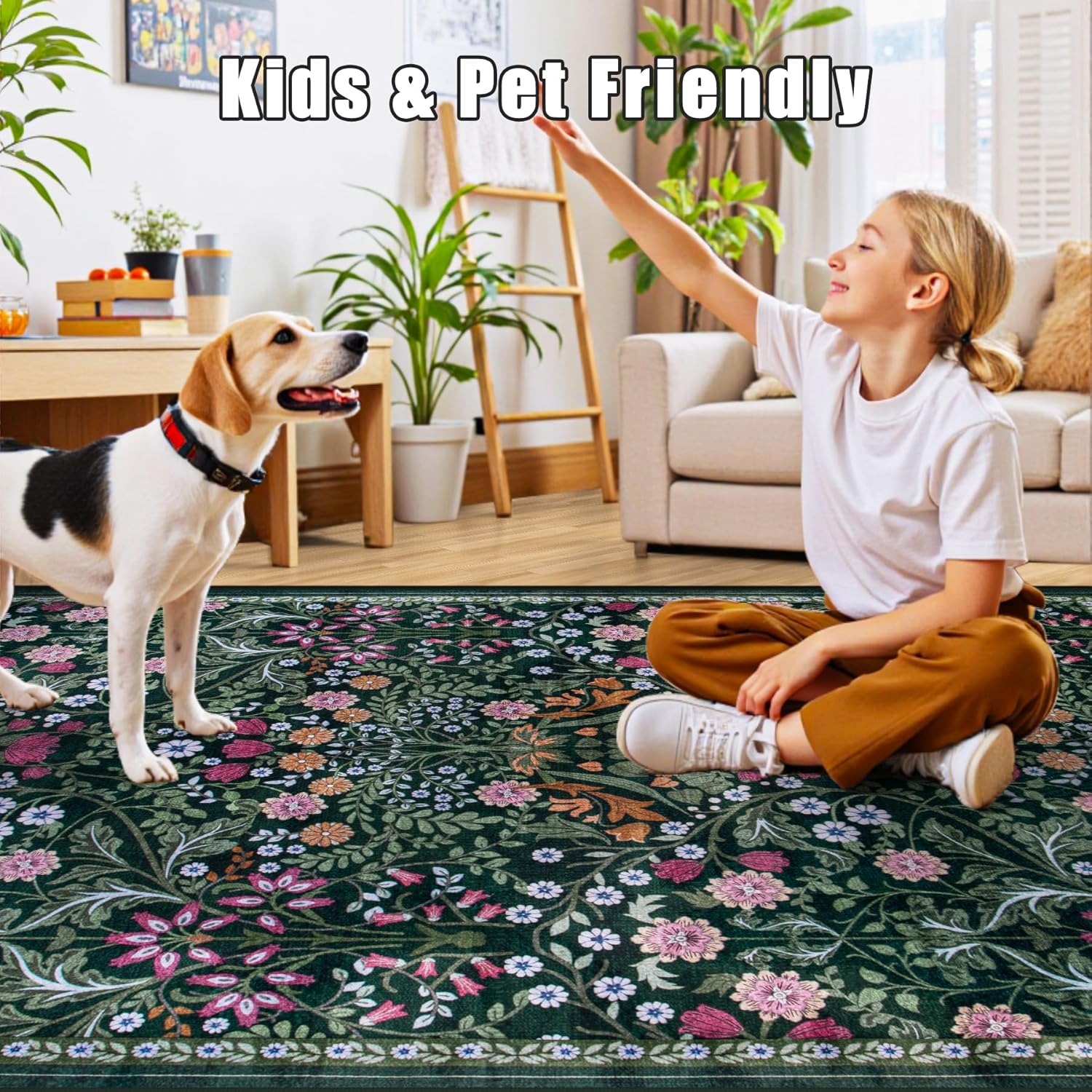 Vintage Floral Soft Washable Area Rug: Stylish Stain-Resistant Carpet for Any Room