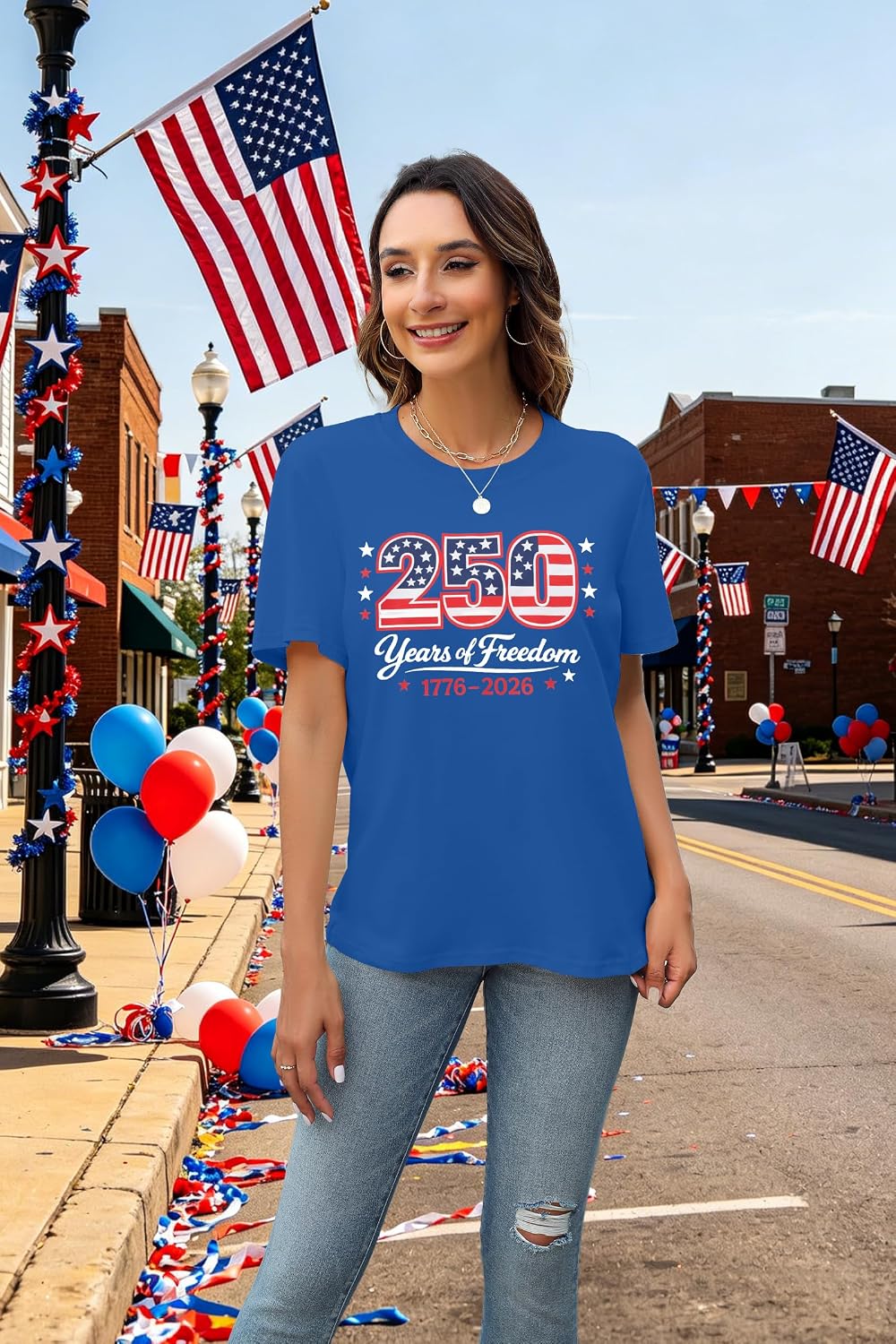 250th Anniversary USA Shirt for Women 4th of July Shirts American Flag T-Shirt Patriotic Top Memorial Day Tee