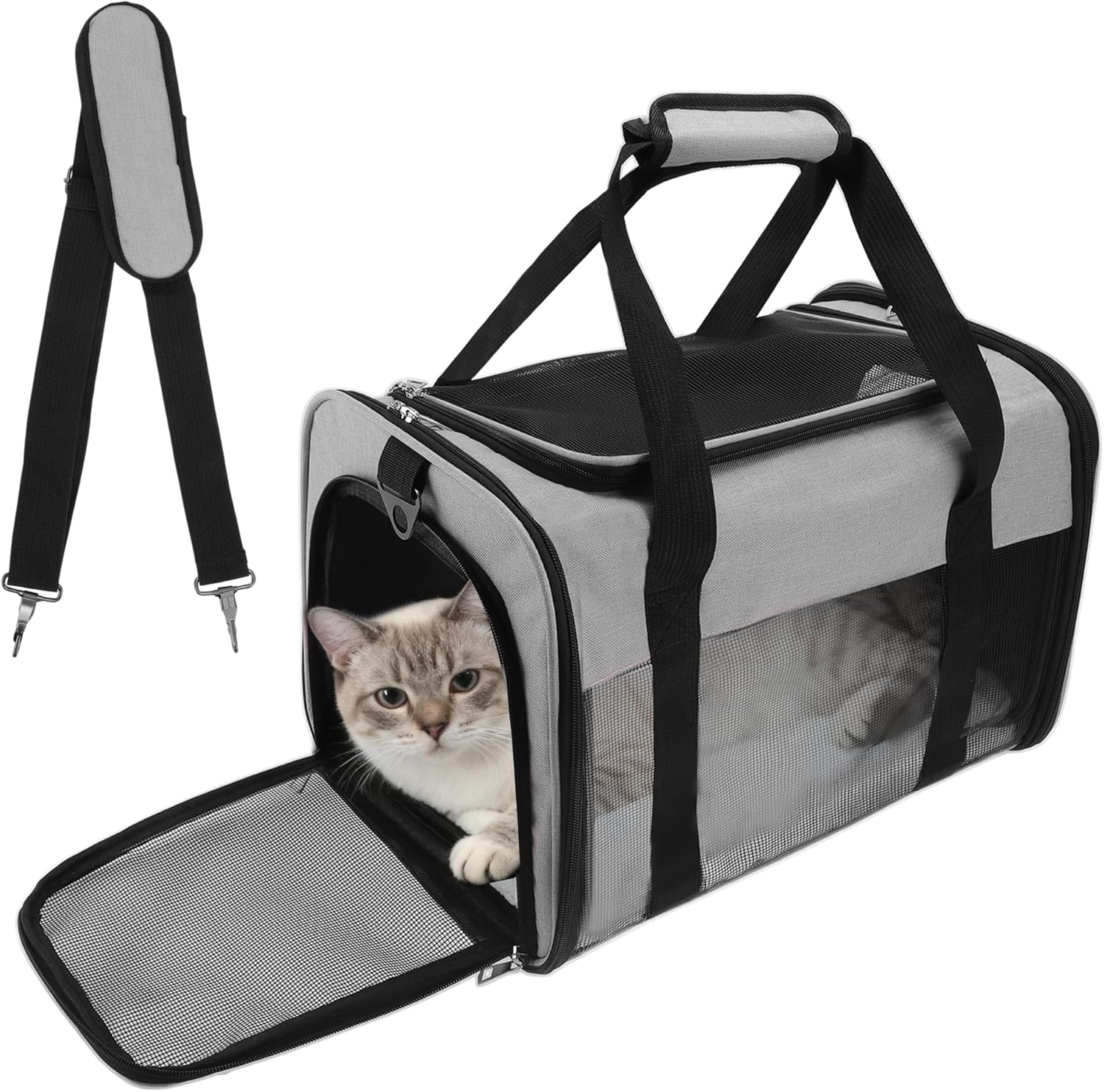 Ultimate Grey Cat Carrier: Breathable Mesh, Soft & Comfortable Travel