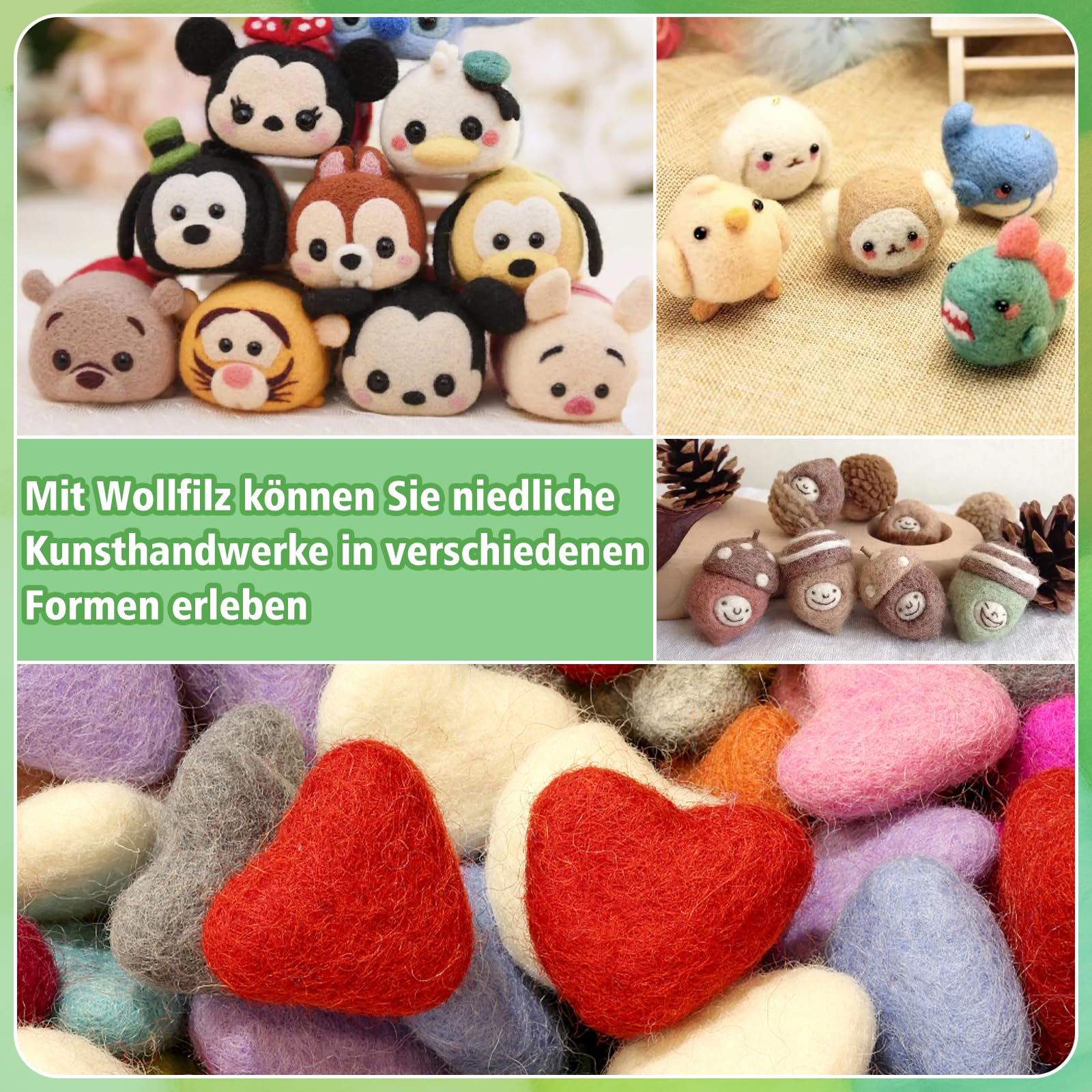 KAMAIKA Nadelfilz Set, 18 Farben Filzwolle Nadelfilzen Starter Kit Mit Filznadeln Zum Trockenfilzen Filz Wolle Roving Filzwerkzeugen Für Anfänger Filzwolle Nassfilzen DIY Handwerk