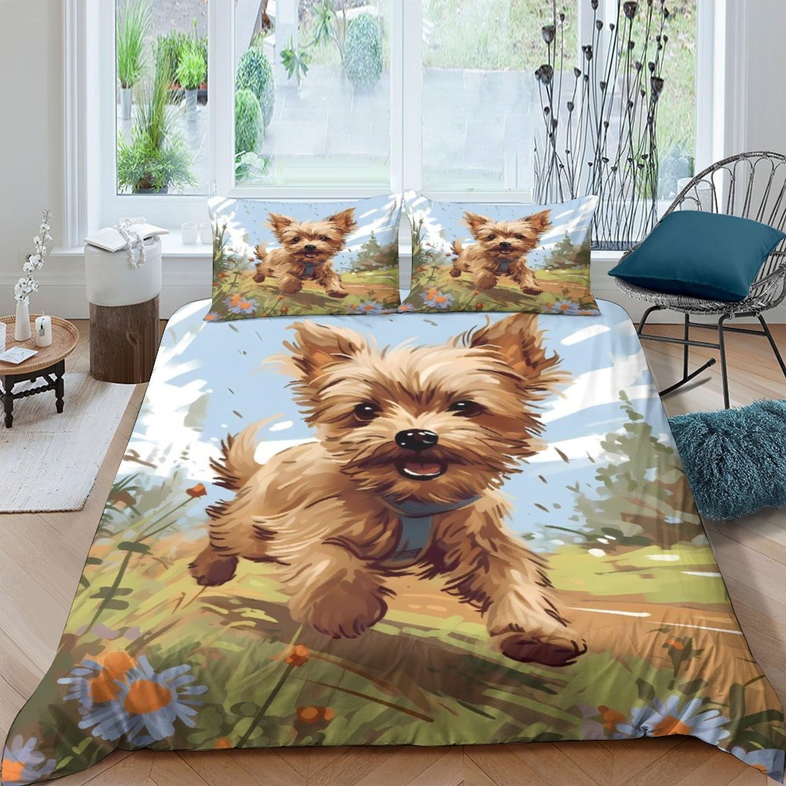 Ctjqhvkz Style-8 3D Printed Yorkshire Terrier Fitted Sheet Microfiber Soft Dog Print Mattress Cover For Bedroom Home Decor Single（135X200cm）