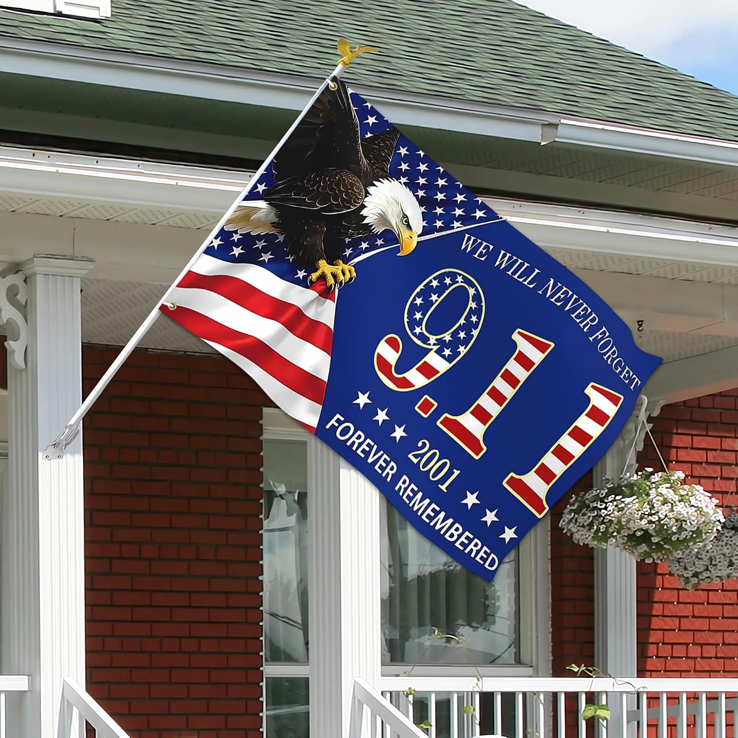 911 Remember Flag 3x5 Outdoor Polyester We Will Never Forget Flags 9/11 American Patriotic Day Banner for Outside House Indoor Yard Decor