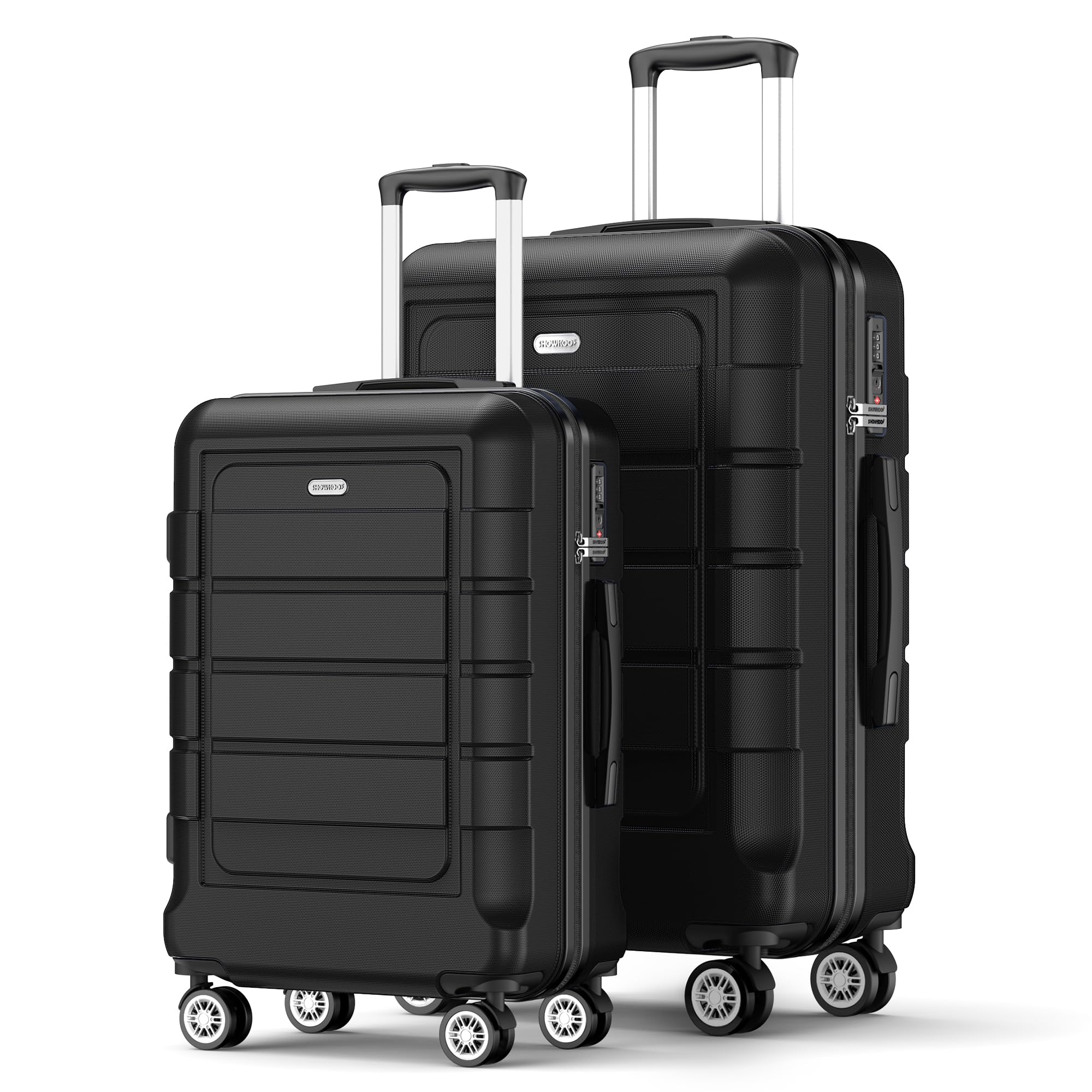SHOWKOO Set di Valigie Rigide 2 Pezzi ABS+PC Espandibile Leggero Ultra Durevole Valigia Trolley da Viaggio con Chiusura TSA e 4 Ruote Doppie (M-L, Nero)