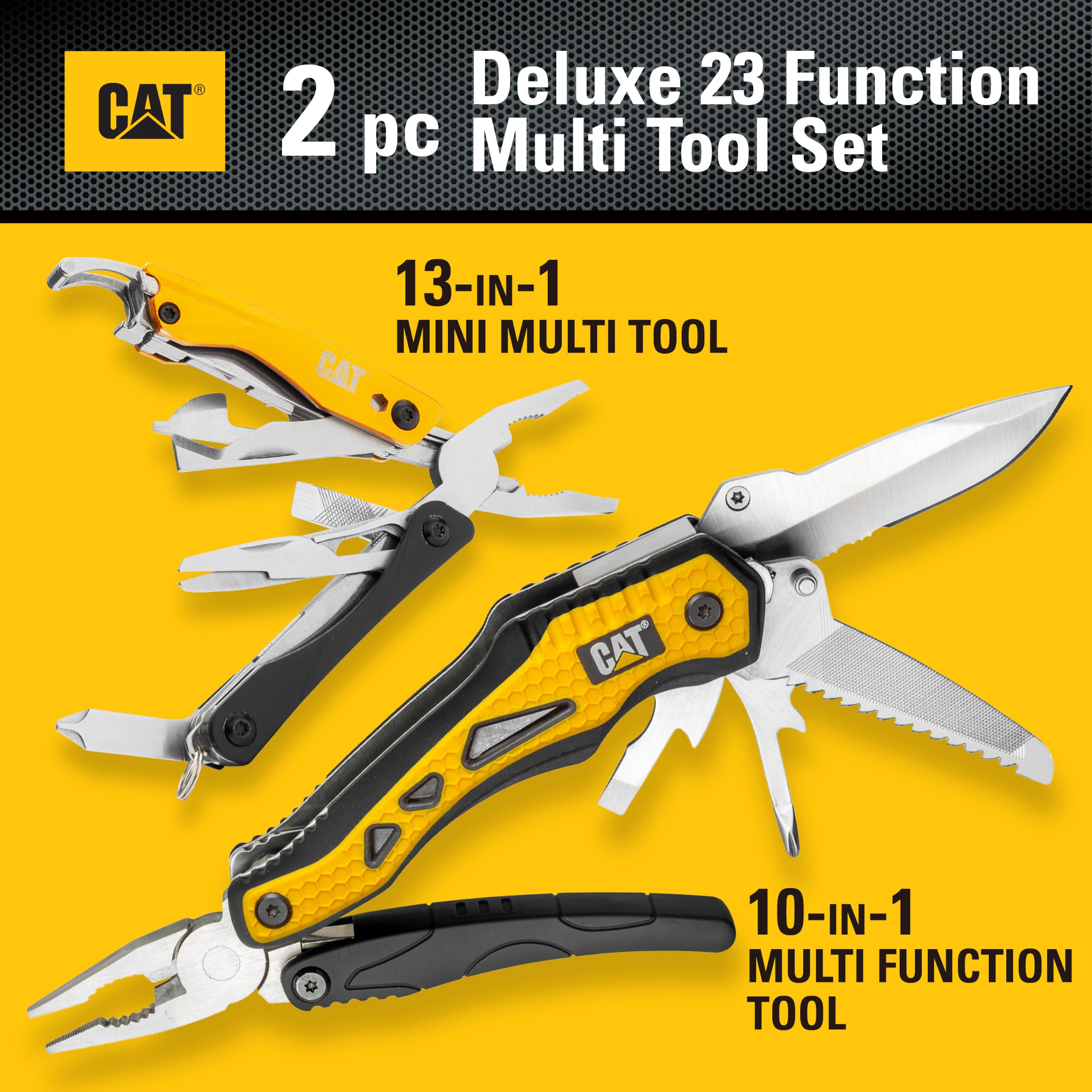 CAT Deluxe-Schlüsselanhänger mit 23 Funktionen, kompakter Multifunktionswerkzeug mit gefederter Zange, Schere, Schraubendreher, Flaschen- und Dosenöffner, Griff aus eloxiertem Aluminium