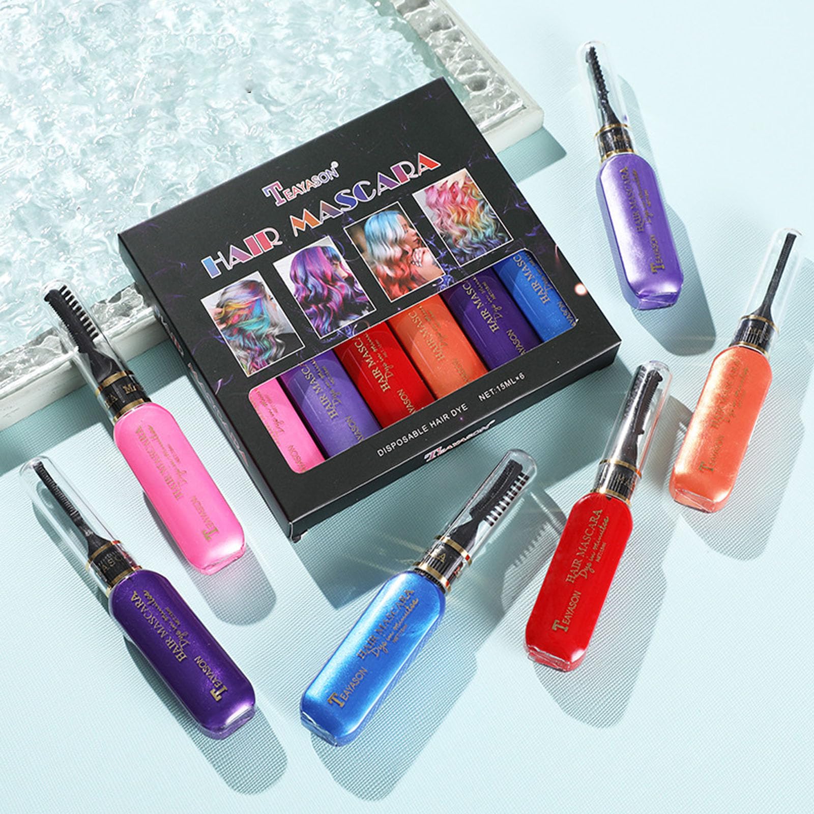 6PCS Instant Hair Colour Dye Temporary Hair Mascara, Haarkreidekamm Temporäre Haarfarbe für Mädchen, Washable Rainbow Hair Chalk for Birthday Cosplay DIY (A, M)