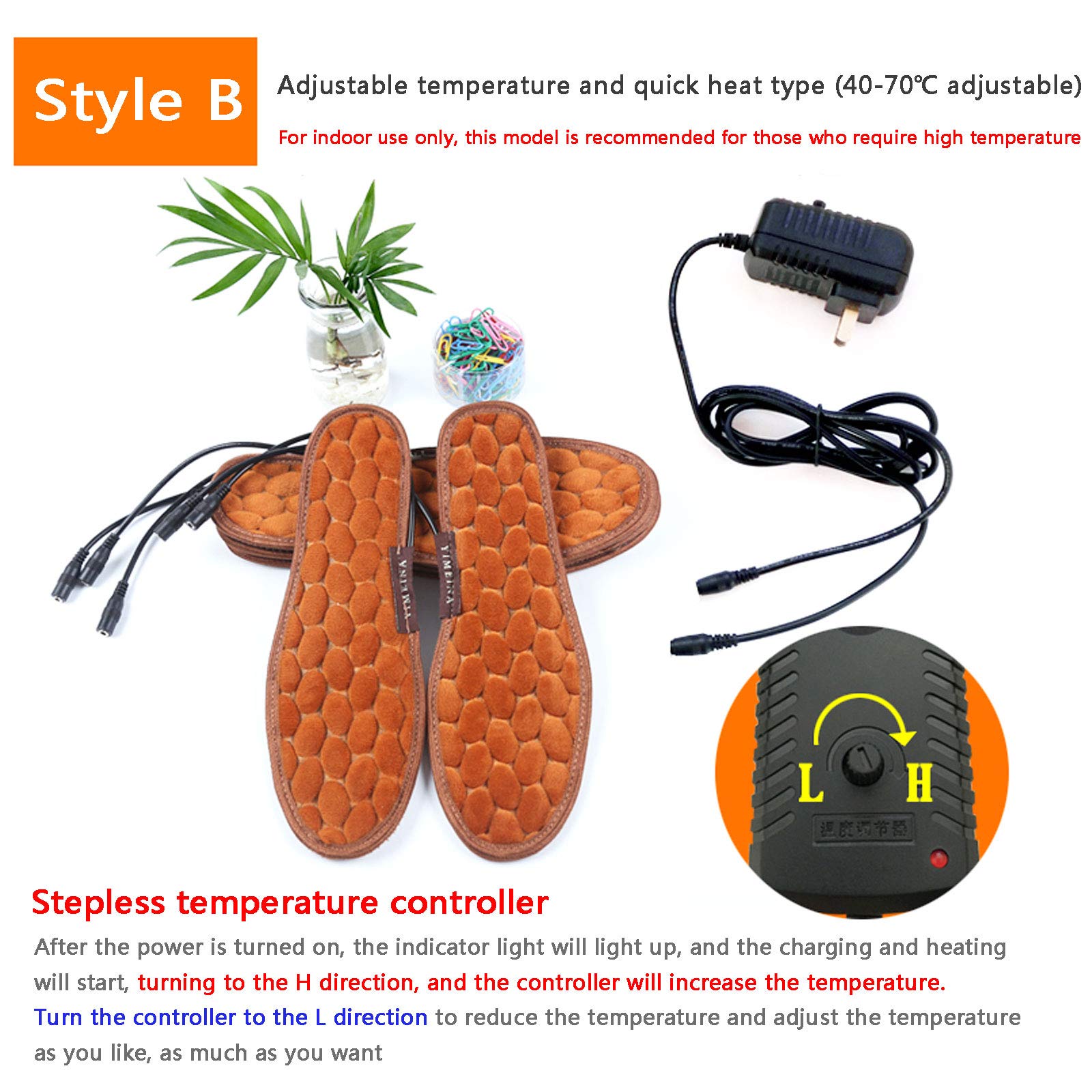 NANANA Semelle Intérieure Chauffante Chauffante USB Électriques Semelles de Chaussures Chauffantes USB Réutilisables Lavables pour Femme Homme Hiver Chasse Ski Pêche Randonnée,B,39~40