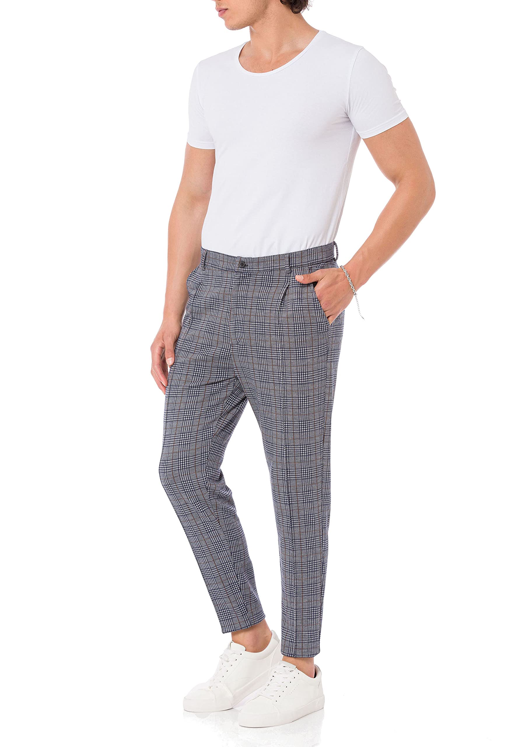 Redbridge Pantaloni da jogging da uomo in stile chino, pantaloni per il tempo libero, a quadretti