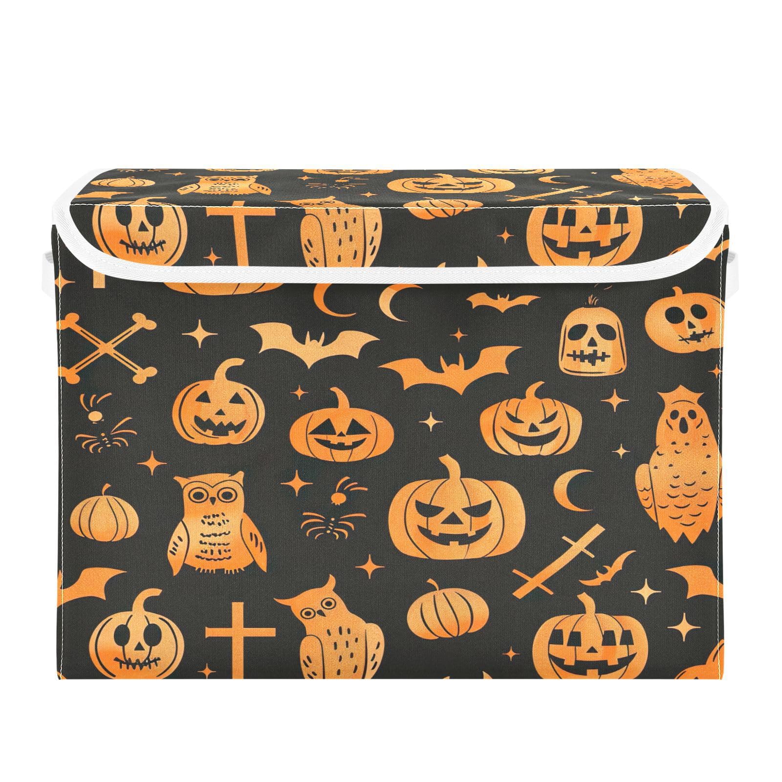 Halloween Pumpkin Storage Bin - Collapsible Fabric Basket With Handles For Toys & Organization