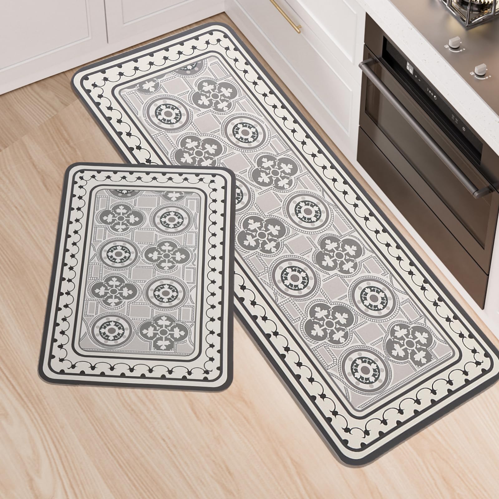Ensemble de Tapis de Cuisine, Ensemble de Tapis de Cuisine Antidérapant de 2 Pièces, Tapis de Sol Lavable Super Absorbable avec Support en Caoutchouc, 43x75 + 43x120cm