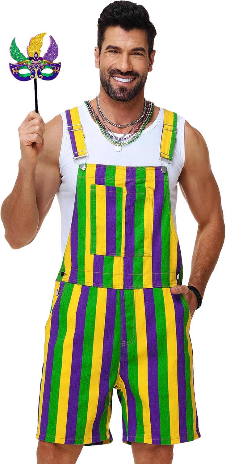 AOBUTE Unisex St Patricks Day Denim Bibs Overalls Men Shamrock Printed Shorts Rompers Jumpsuit