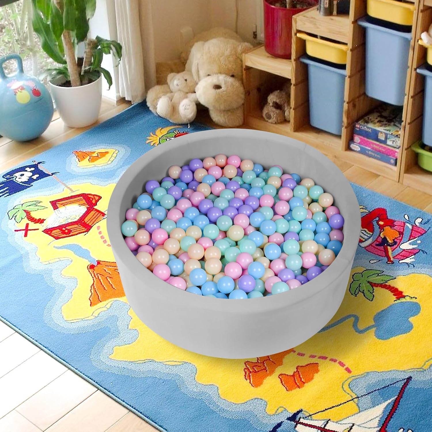 Baby Ball Pit for Balls 35.4" x 11.8" Round Foam Ball Pits for Kids Toddlers Soft Play Equipment - Balls NOT Included (Light Gray)