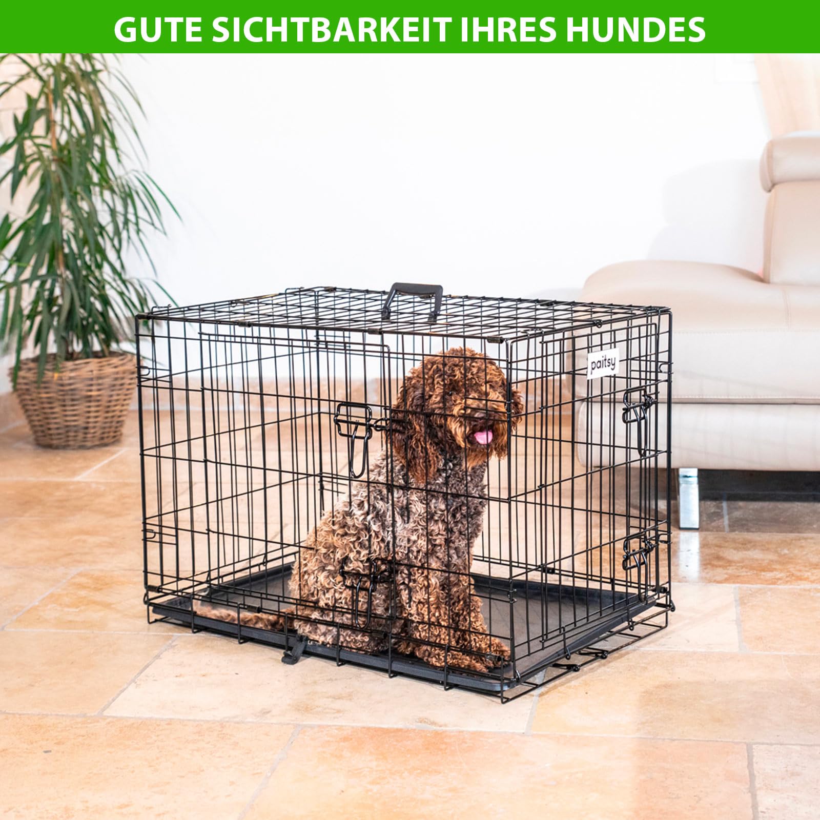Hundetransportbox klappbar, Hundebox für mittelgroße Hunde 75x47x54 cm, 2 Türen, herausnehmbares Tablett, für Innenbereich, 5 Jahre Garantie