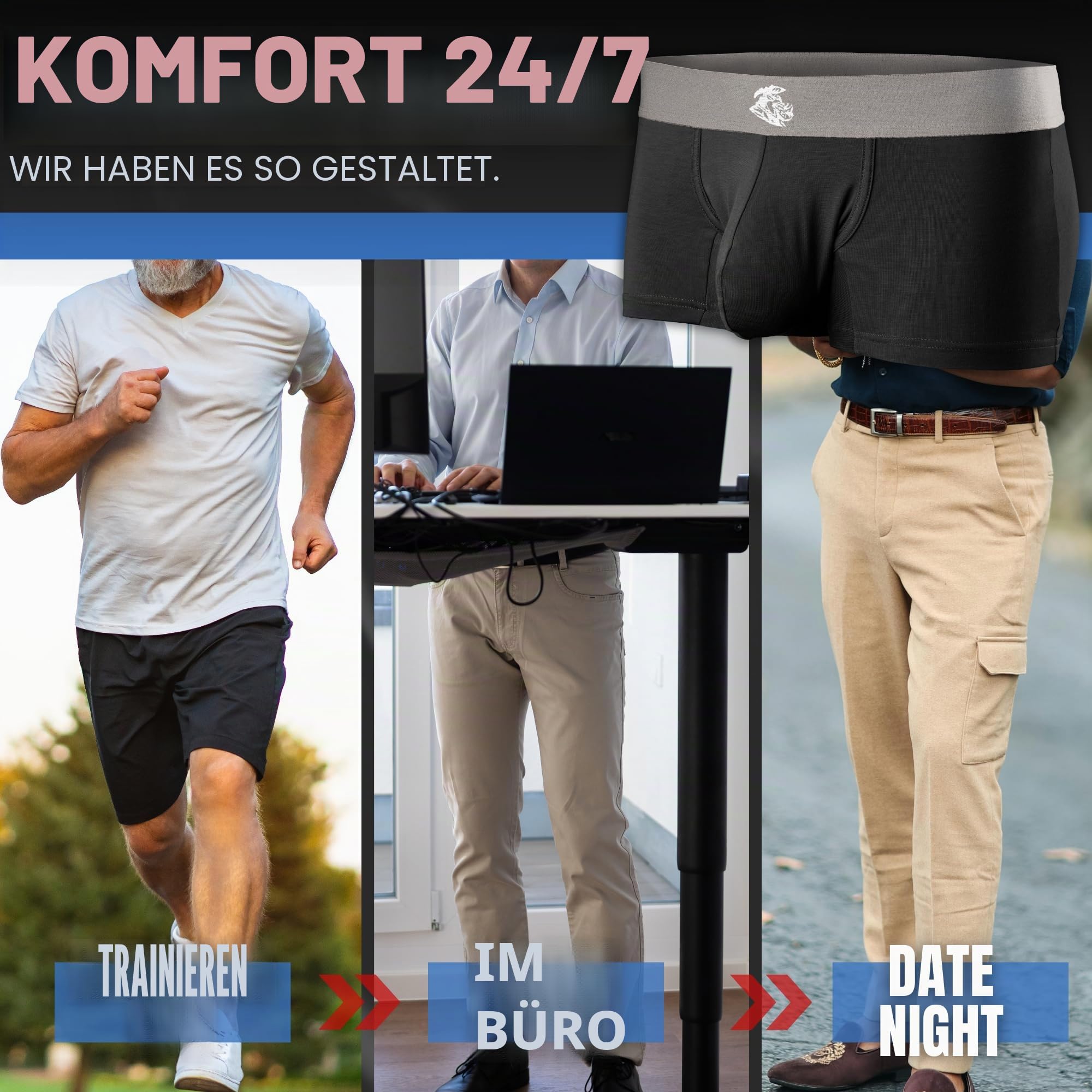 Real Men Bulge Enhancing Pouch Unterwäsche für Herren, 1er-, 3er- und 6er Set, Modal Boxershorts, ABCD Pouch, Large