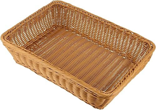 Miniatura 4 de SHEUTSAN Paquete de 3 cestas de pan tejidas de mimbre de polietileno de 15.7 x 11.8 pulgadas, cestas de almacenamiento rectangulares hechas a mano