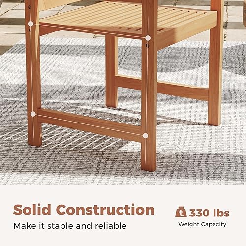 Miniatura 6 de Tangkula Juego de 4 sillas de patio, sillas de comedor de madera para exteriores con respaldo inclinado y asientos de listones, sillones para