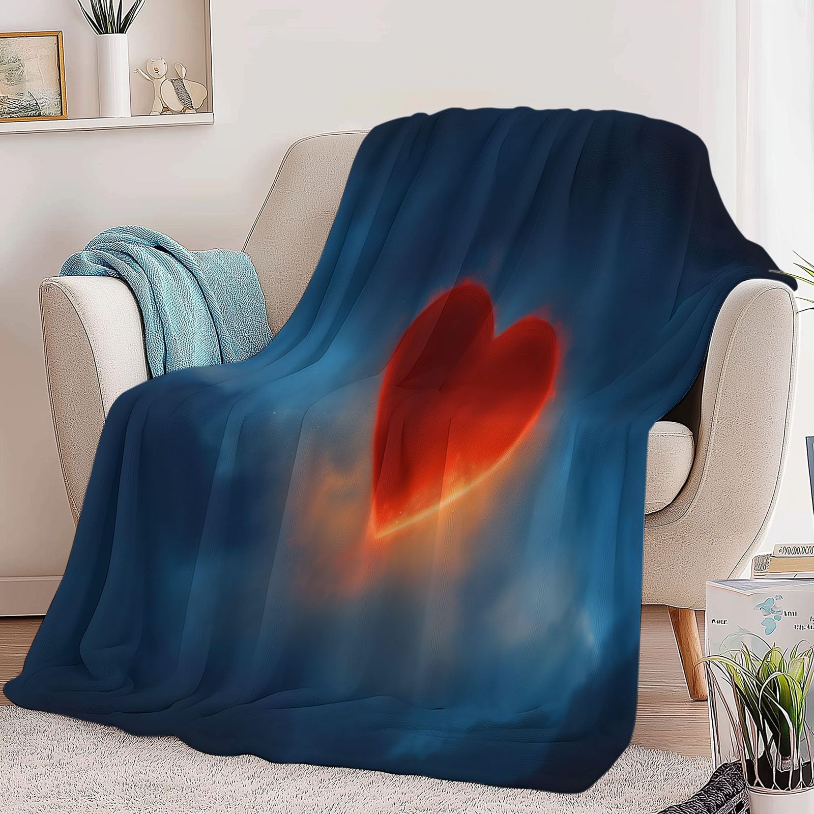 Coperta 180 x 200 cm Motivo A Forma Cuore Con Cielo Stellato Da Sogno Coperta Sherpa Spessa e Calda, Plaid di Flanella Morbida e Soffice Blu Navy, Plaid per Divano Dormire Ufficio