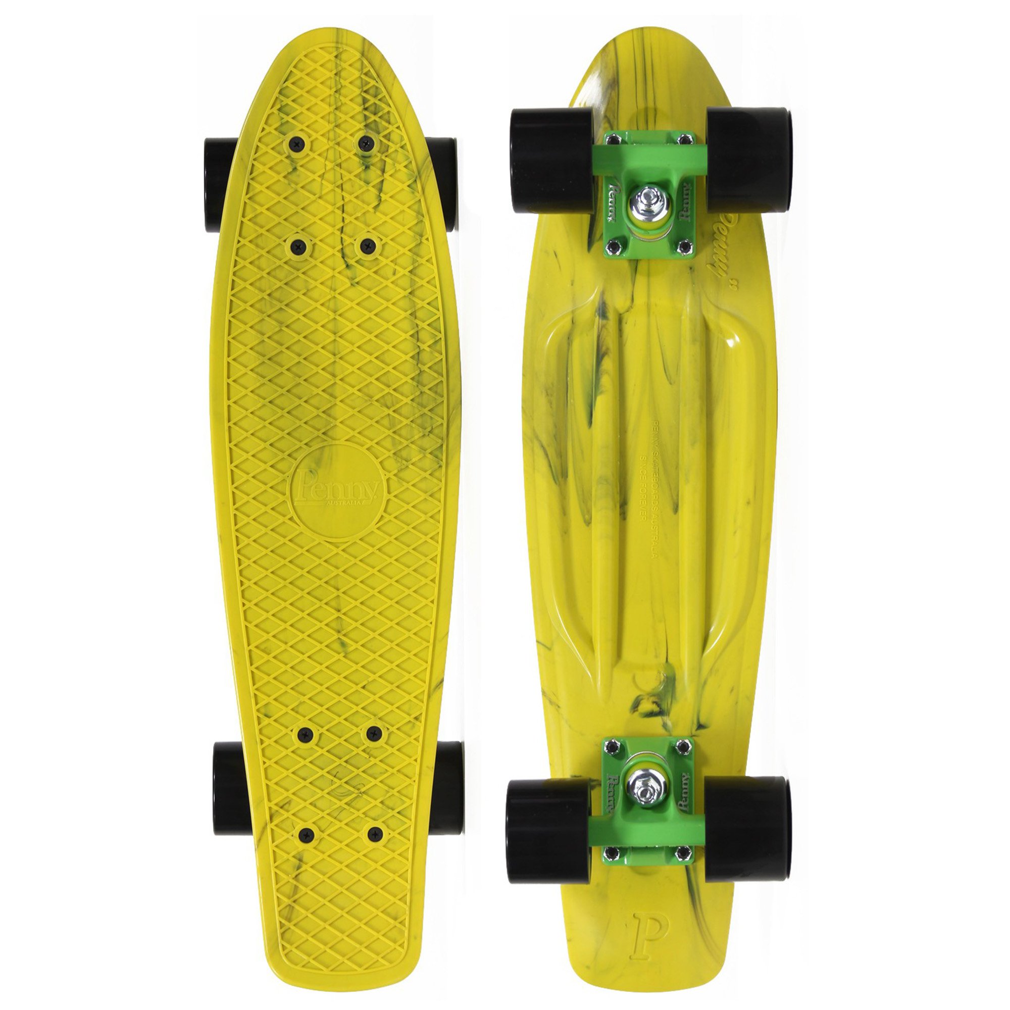 Penny Authentic Original Plastic Vinyl Cruiser Skateboard Complete 22" (Marble Yellow/Black)