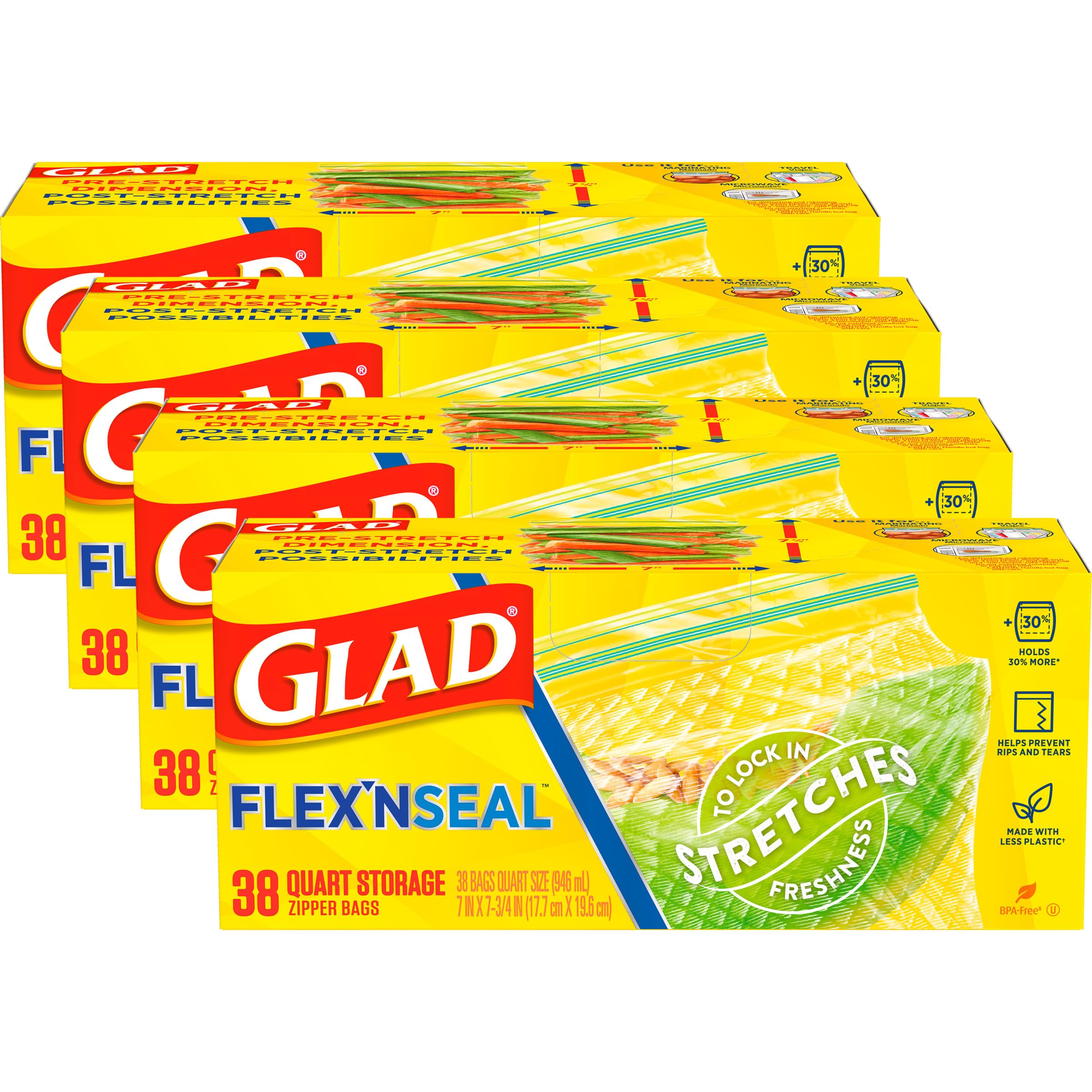Glad Flex’NSEAL Food Storage Bags, Sandwich – 100 Count, Pack of 4 (Packaging May Vary) 38 Count (Pack of 4)