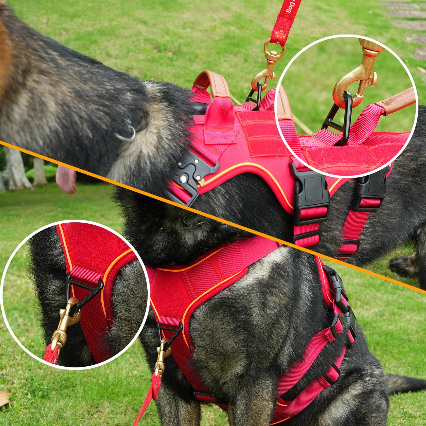 Taktisches Hundegeschirr für große Hunde, kein Ziehen, Militärdienst, Hundegeschirr mit Griff und Airtag-Halterung, ausbruchsicher, MOLLE-Geschirr mit 8 Haustier-Patches für Training und