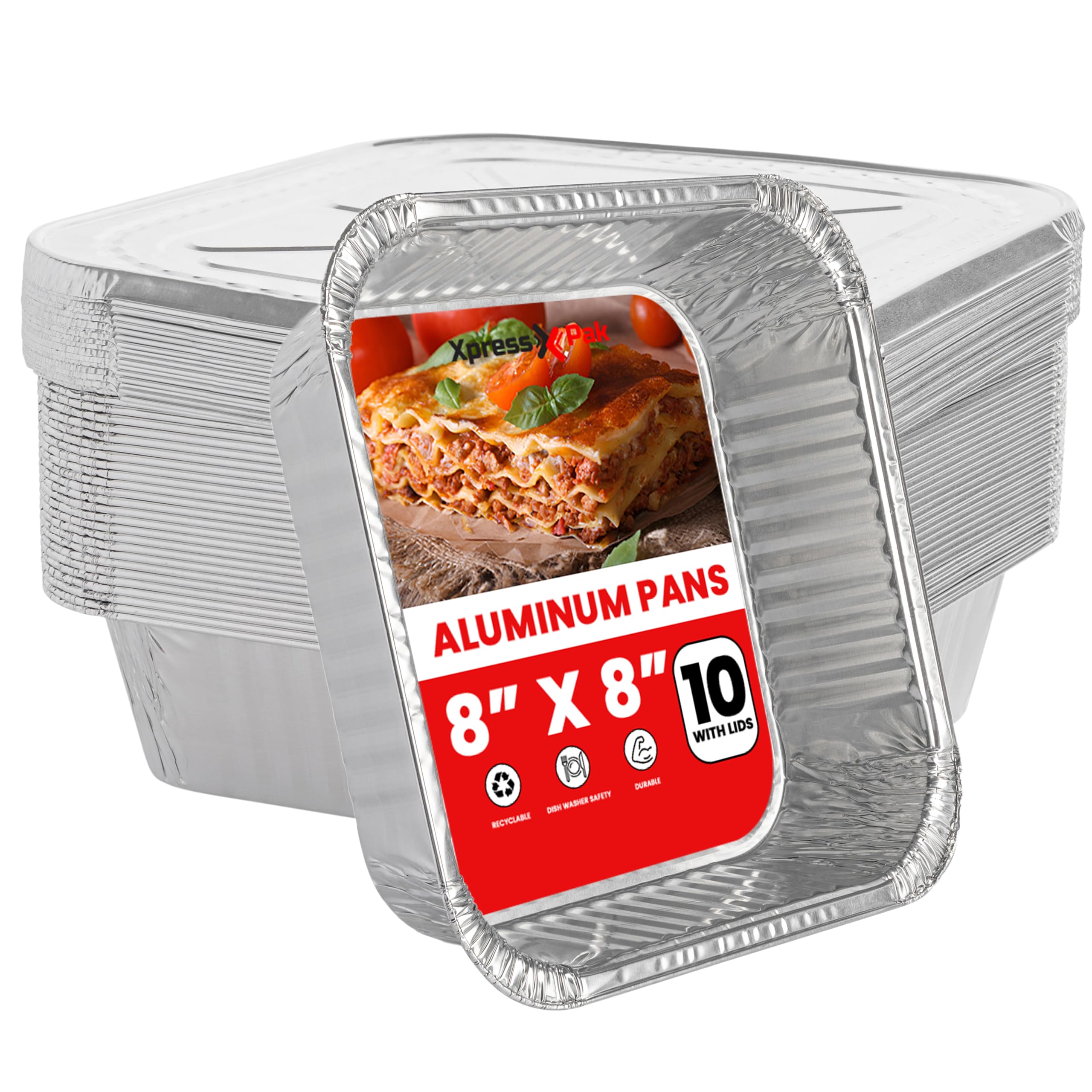 Vassoi in alluminio con coperchi (20 x 20 cm) – Vassoi in alluminio usa e getta – Vassoi in alluminio per cottura, arrosto e preparazione degli alimenti – Confezione da 10