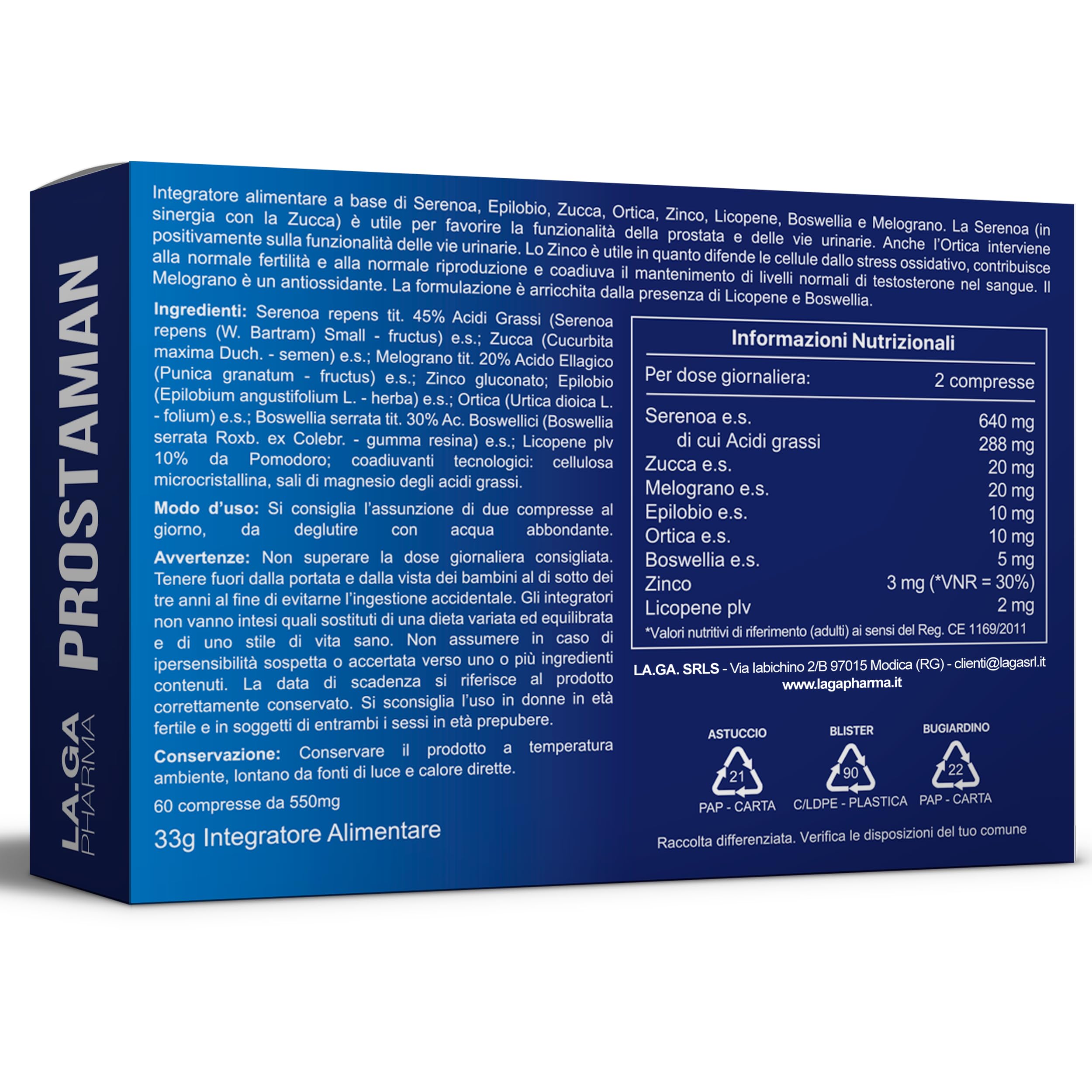 SERENOA REPENS, Prostata Integratore 60 Compresse con: Saw Palmetto, Boswellia, Zucca e Licopene. Serenoa Repens Prostata 640mg con: Ortica, Melograno ed Epilobio. Integratore Prostata Formula Potente