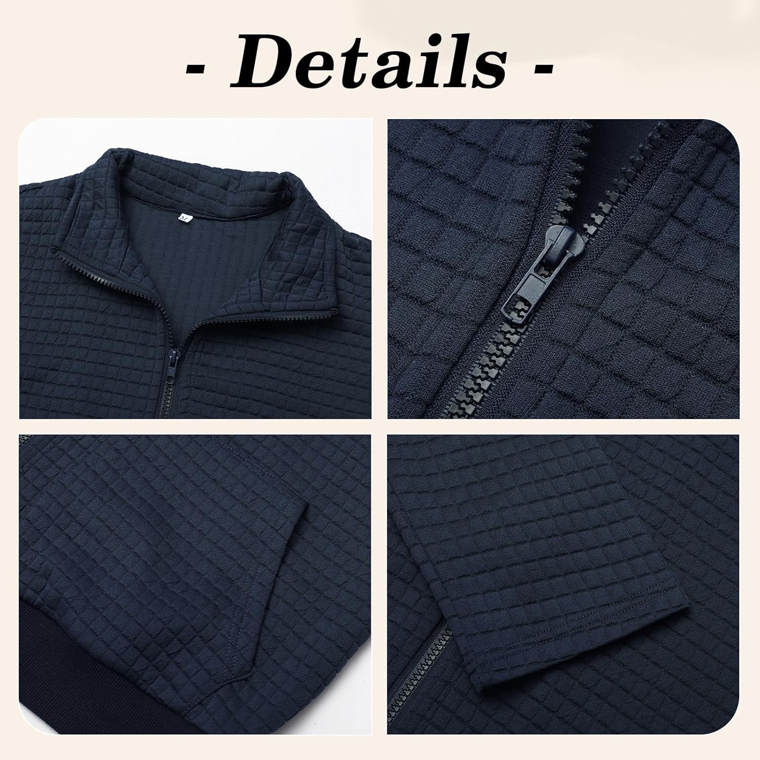 Oymyakon Men's Lightweight Varsity Jacket Spring Casual Stylish Bomber Jacket Waffle Zip Up Coat with Pockets - Image 5