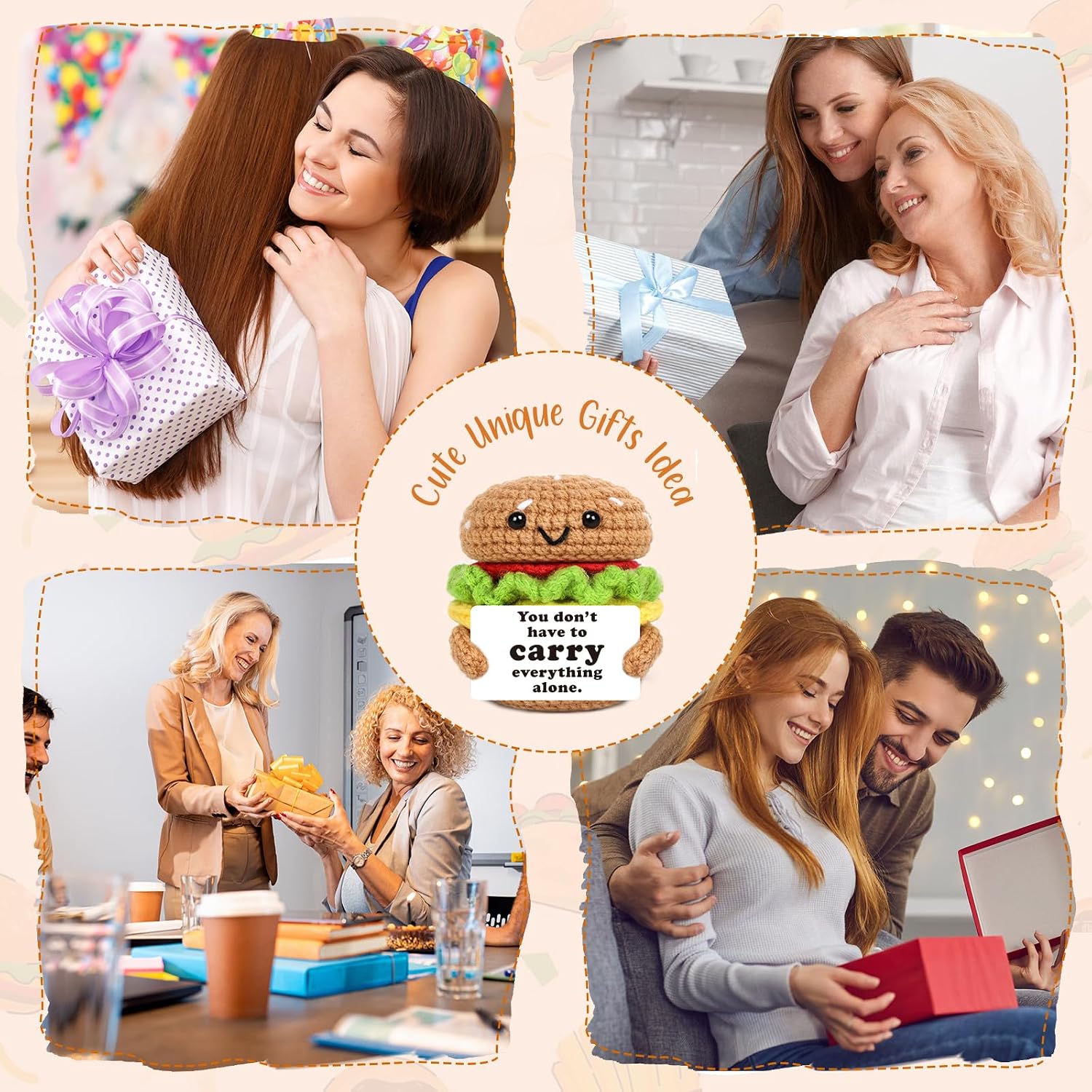 Positive Crochet Burger Mothers Fathers Day Get Well Gifts for Mom Dad