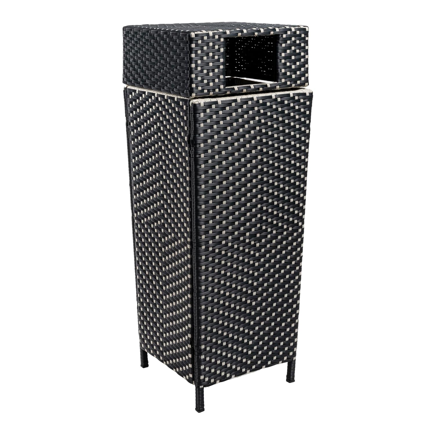 happimess HPM1203A Keaton Modern 24.13-Gallon All-Weather Wicker/Metal Lidded Hideaway Outdoor Trash Can, Brown, Classic, Coastal, Casual Wastebin for Backyard, Patio, Porch, Kitchen