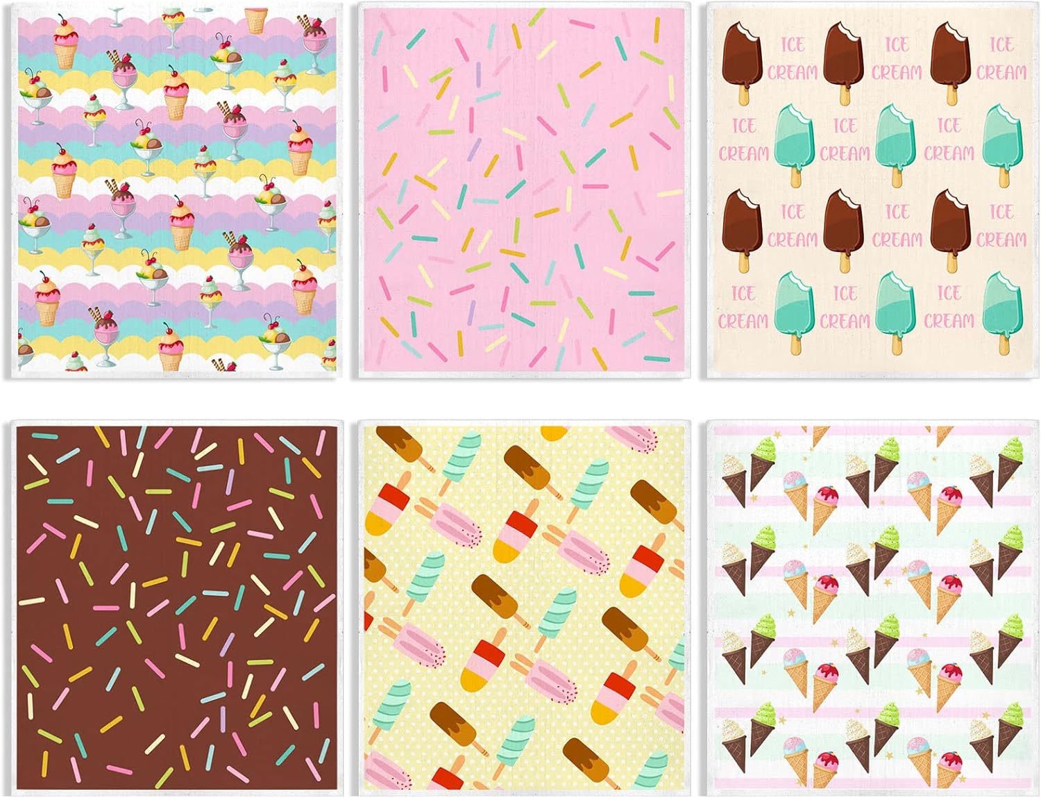 Whaline 6-Pack Summer Beach Dishcloths - Swedish Kitchen Towels With Starfish Coconut Designs, 7x8 Inch