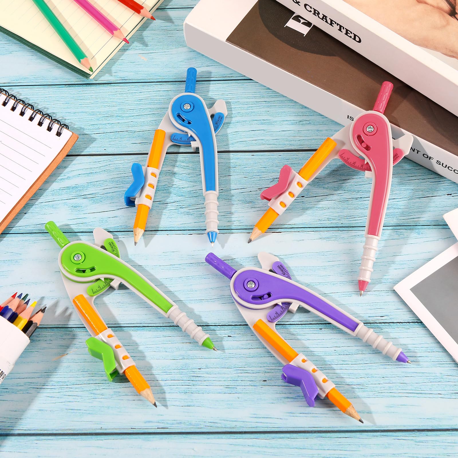 Zonon Lot de 60 boussoles de géométrie pour étudiant - 15,2 cm - Couleur vive - Outil de précision pour la géométrie en plastique - Avec crayons - Fournitures de rentrée scolaire - Pour l'école, la
