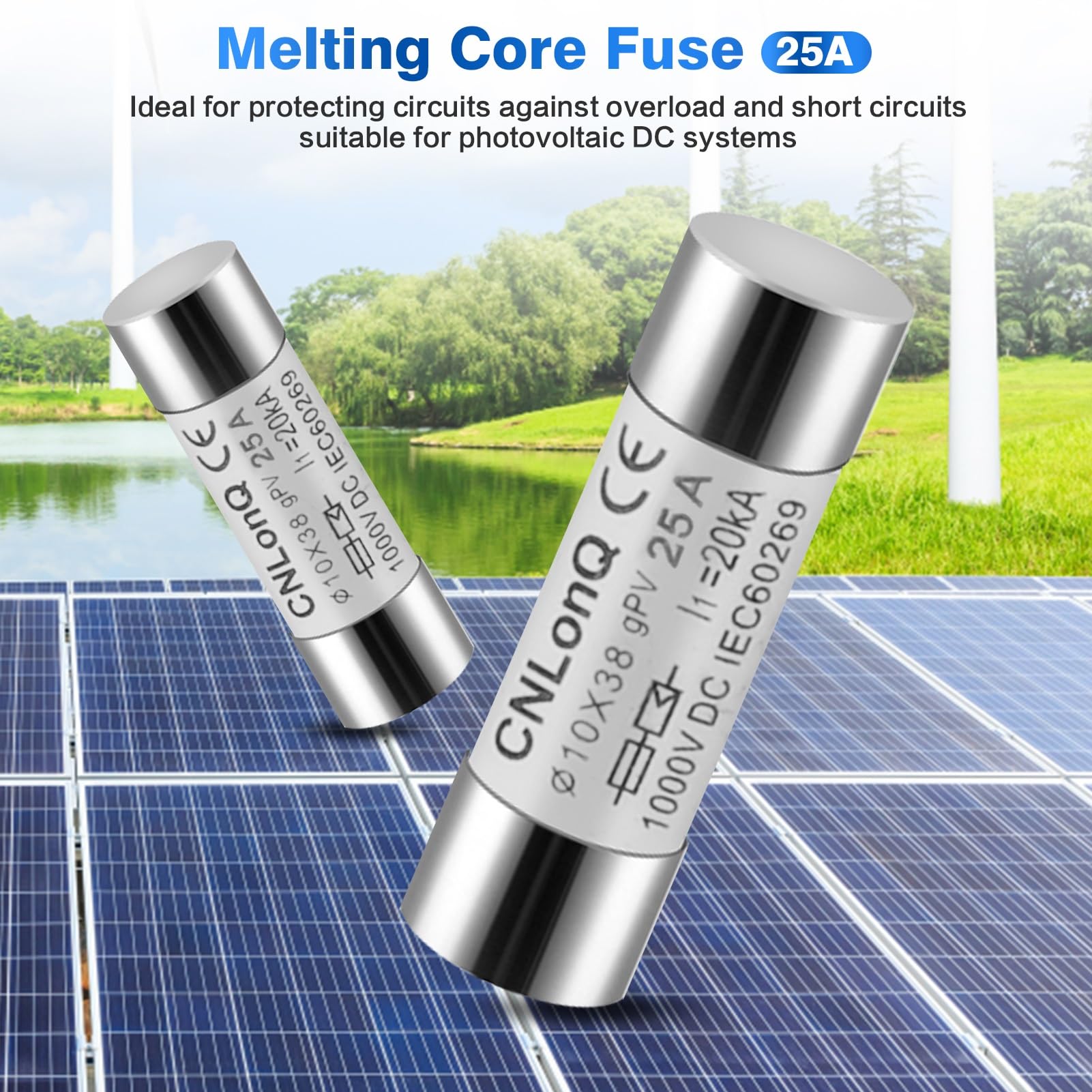 DEWIN Fusibles fotovoltaicos,Fusible Fotovoltaico Solar DC1000V 25A Fusibles Solares 10X38 mm Enlace de Fusible Tipo gPV,para Protección del Sistema Solar Fotovoltaico (25A)